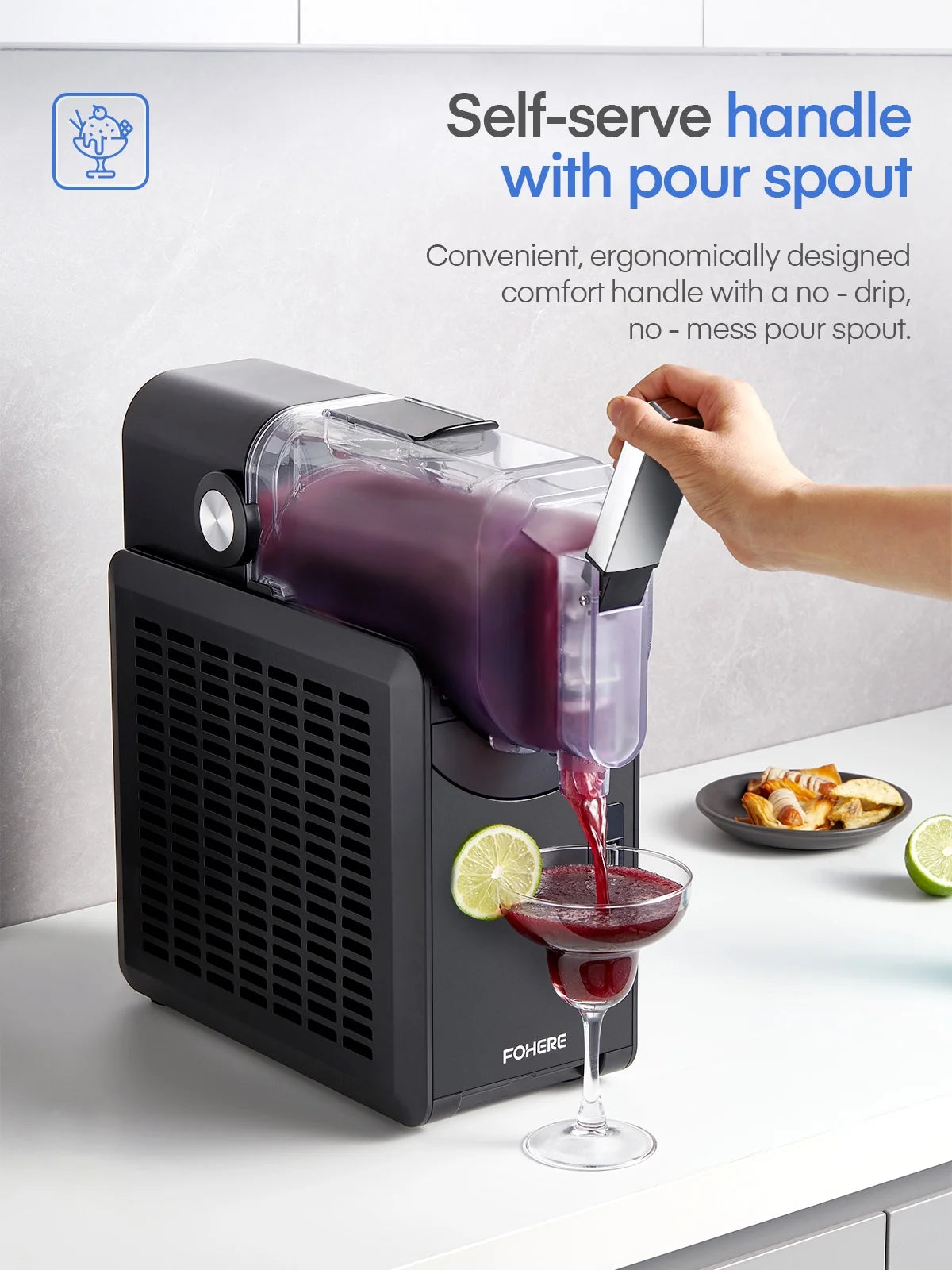 5-in-1 Slushie Machine, No Ice Needed, 15 Min Slushy Machine for Home with Self-Cleaning, Professional Frozen Drink Maker, 5 Preset Programs, Frozen Margaritas, Frapp??s, Milkshakes, and More, FOHERE