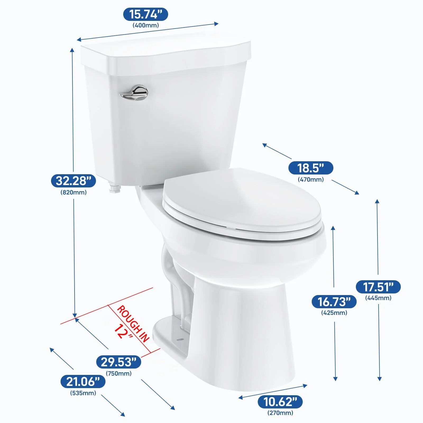 Two-Piece Elongated 1.28 GPF Siphonic Flush Toilet with Soft Close Seat, Universal Height ADA Cotton White (Toilet Seat Included)
