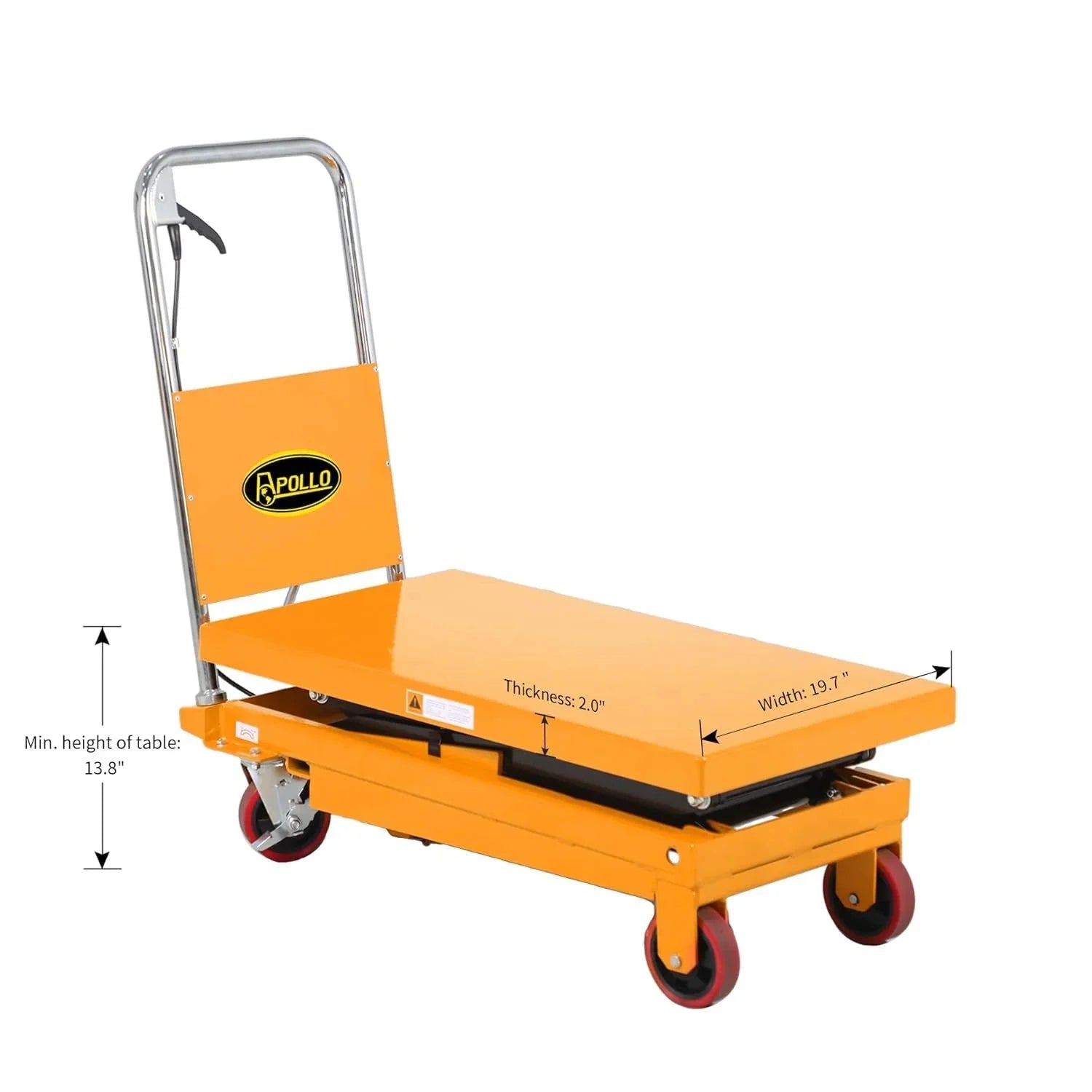 Hydraulic lifting table trolley �C load capacity 350 kg, maximum height 130 cm, double scissor lift table with safety device and 4 wheels