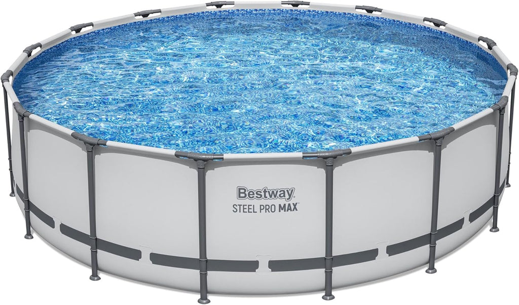 Steel Pro MAX 14 Foot x 48 Inch Round Metal Frame Above Ground Outdoor Swimming Pool Set with 1,000 Filter Pump, Ladder, and Cover, Gray