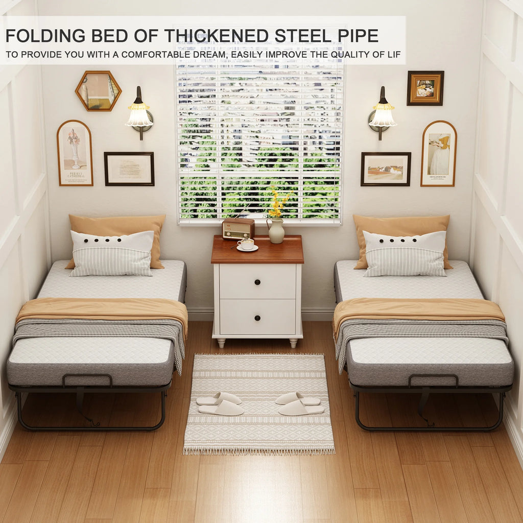Folding Bed with Mattress 75" x 31" Cot Size Folded Bed, Rollaway Guest Bed Portable Foldable Extra Bed for Adults Daybed with 5" Memory Foam Mattress Space-Saving Sturdy Metal Grid Frame