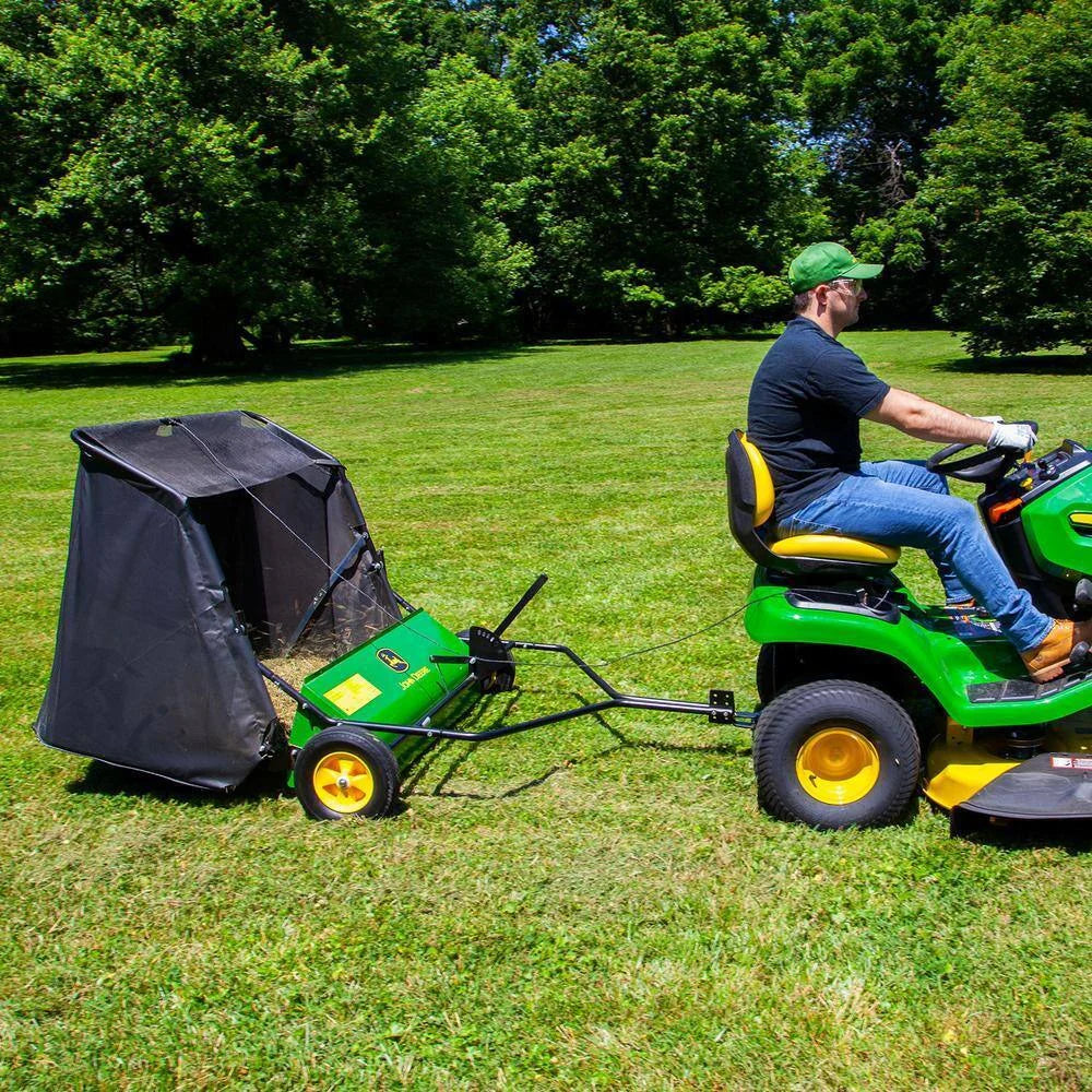 John Deere 42�� trailed lawn sweeper, 24 cubic foot capacity, adjustable brushes