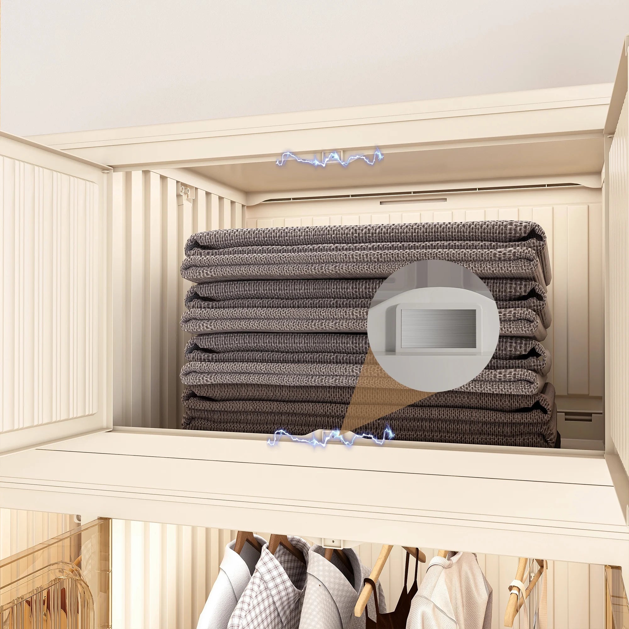 Montary Kids Portable Wardrobe w/ Magnetic Doors & Hanging Rod - 4-Cube Plastic Storage Cabinet,Nursery/Bedroom