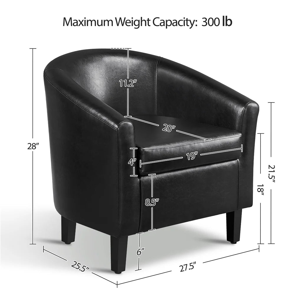 Renwick Faux Leather Barrel Accent Chair for Living Room, Set of 2, Black