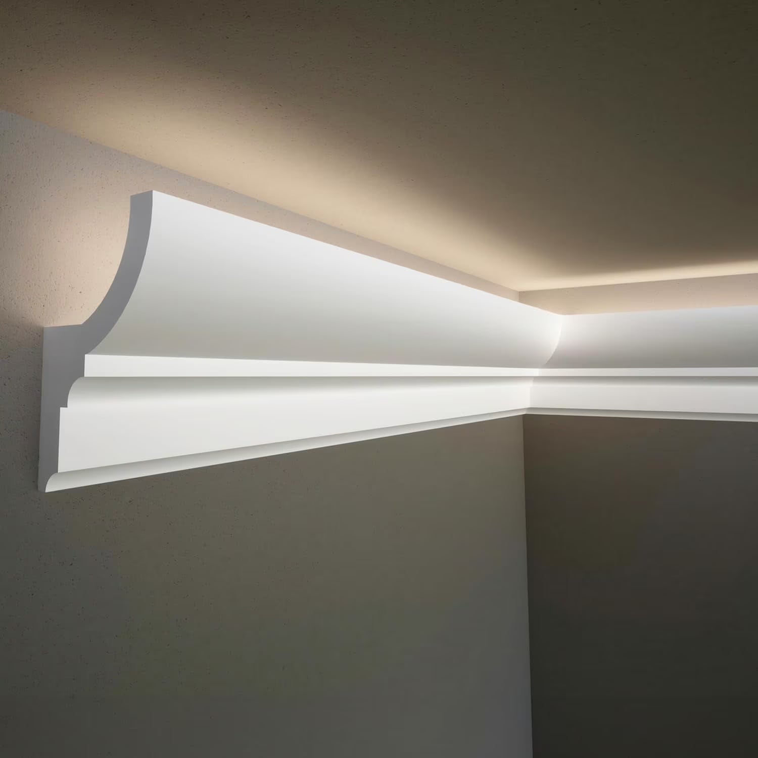 7-Piece 94.5?? (55.12 ft) Crown Molding with Duct Kit for Seamless Ambient Home Accent Lighting | Waterproof Channel for Easy LED Strip Installation (CROWN MOLDING WITH LED DUCT)