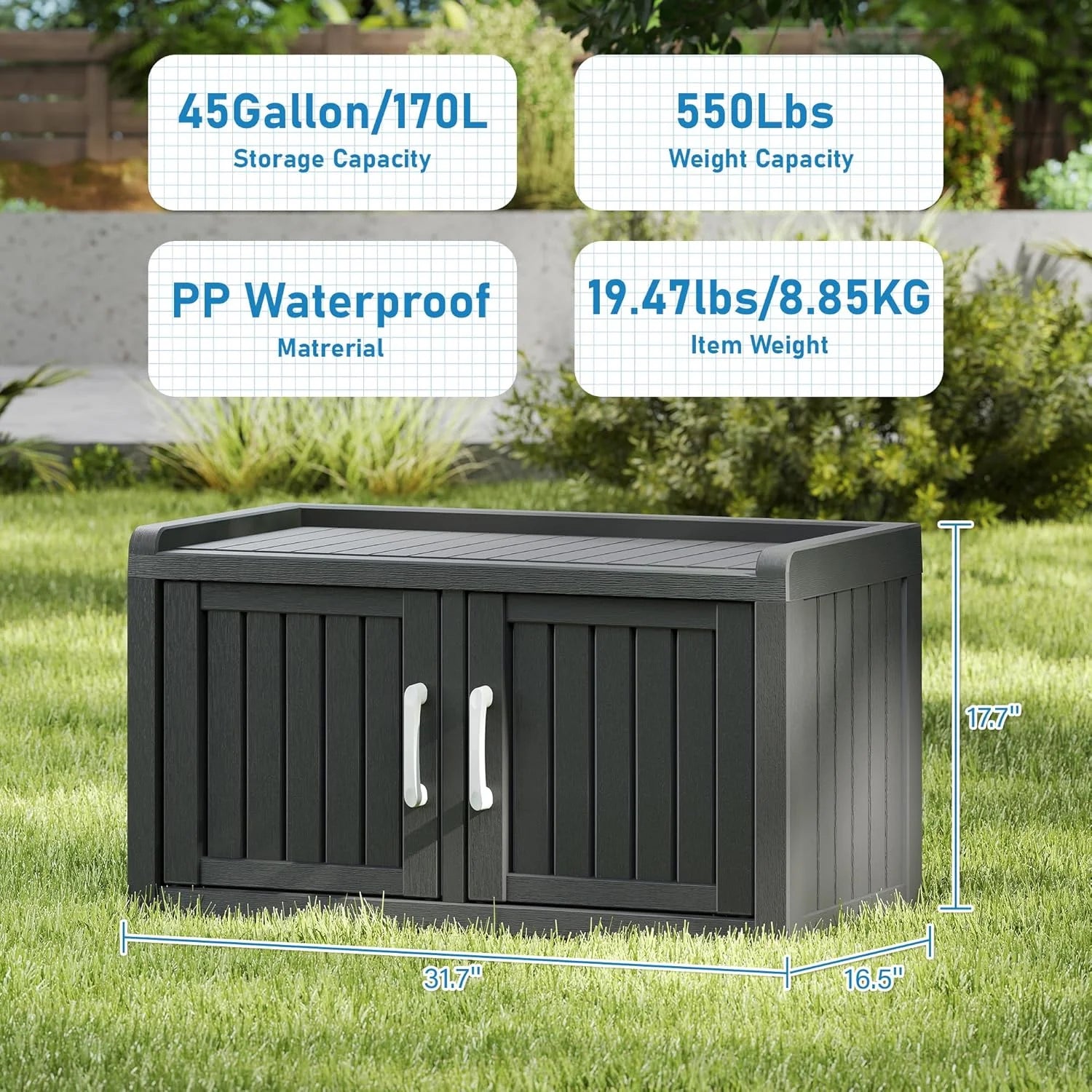 KAMABOKO Outdoor Shoe Storage Cabinet, Waterproof UV-Resistant Entryway Storage Bench Indoor Outdoor with 2 Barn Doors, Adjustable Shelves for Entryway, Bedroom, Hallway,Living Room(Black)