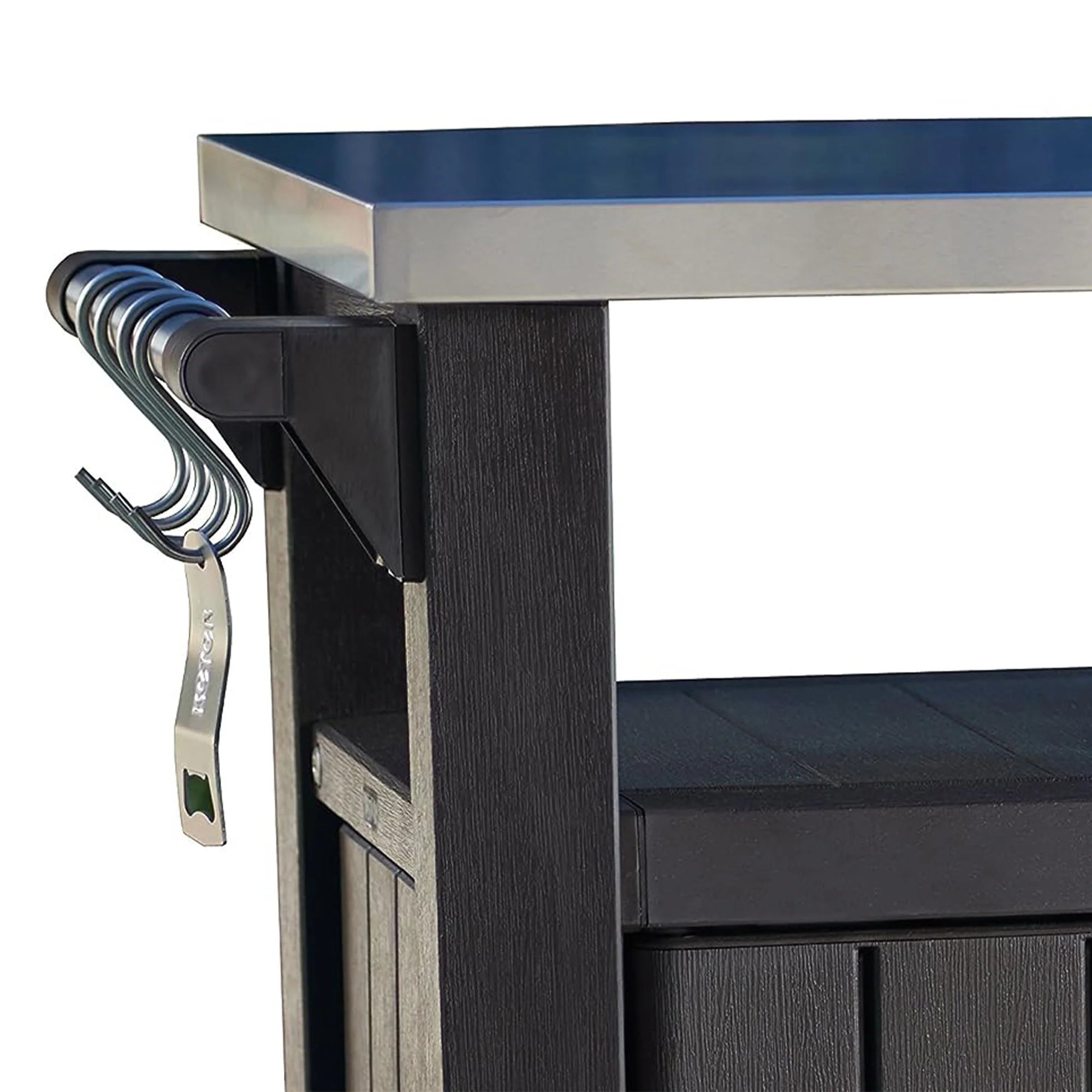Keter Unity XL Outdoor Kitchen Bar Rolling Cart with Storage Cabinet, Brown