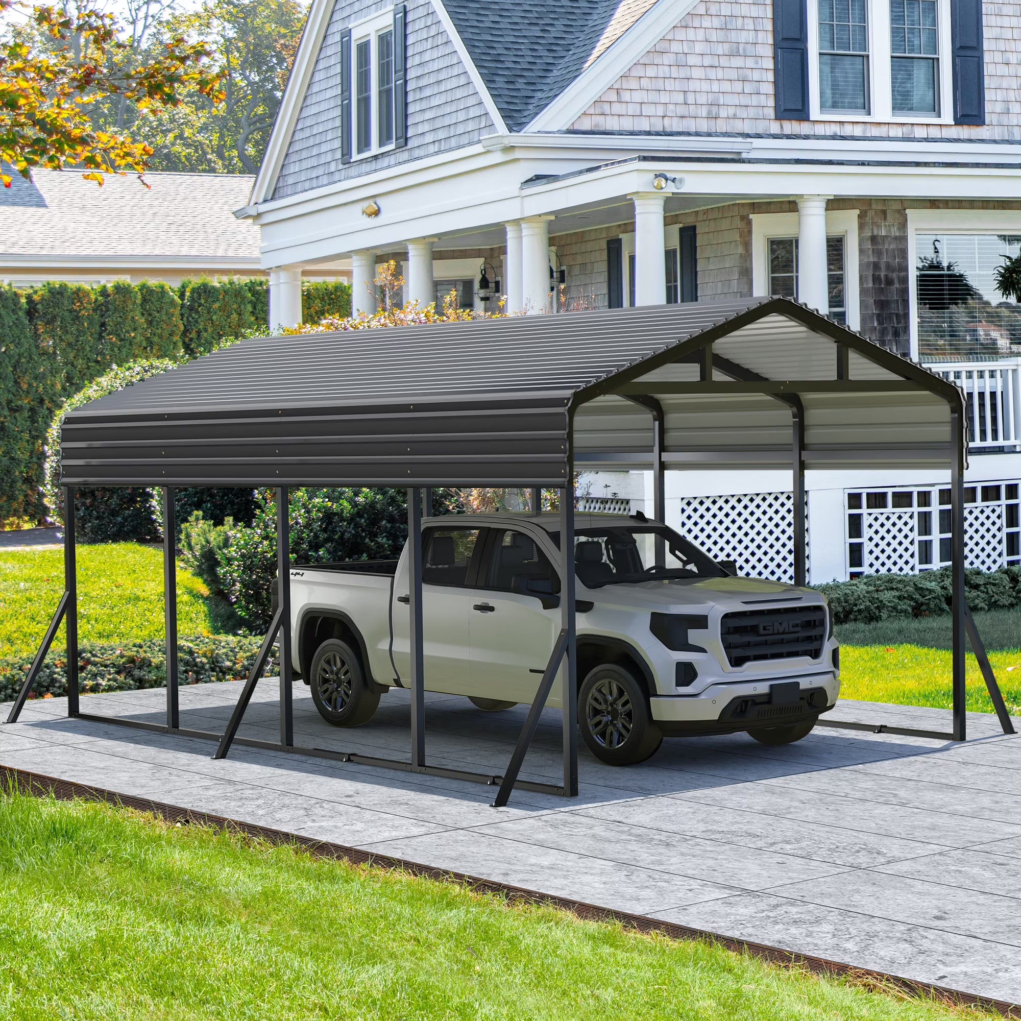 MUCHANT 12��X20�� Outdoor Heavy-Duty Carport Galvanized Steel Roof with Reinforced Stable Triangle Frame & Enhanced Base for Car, Pickup and Truck