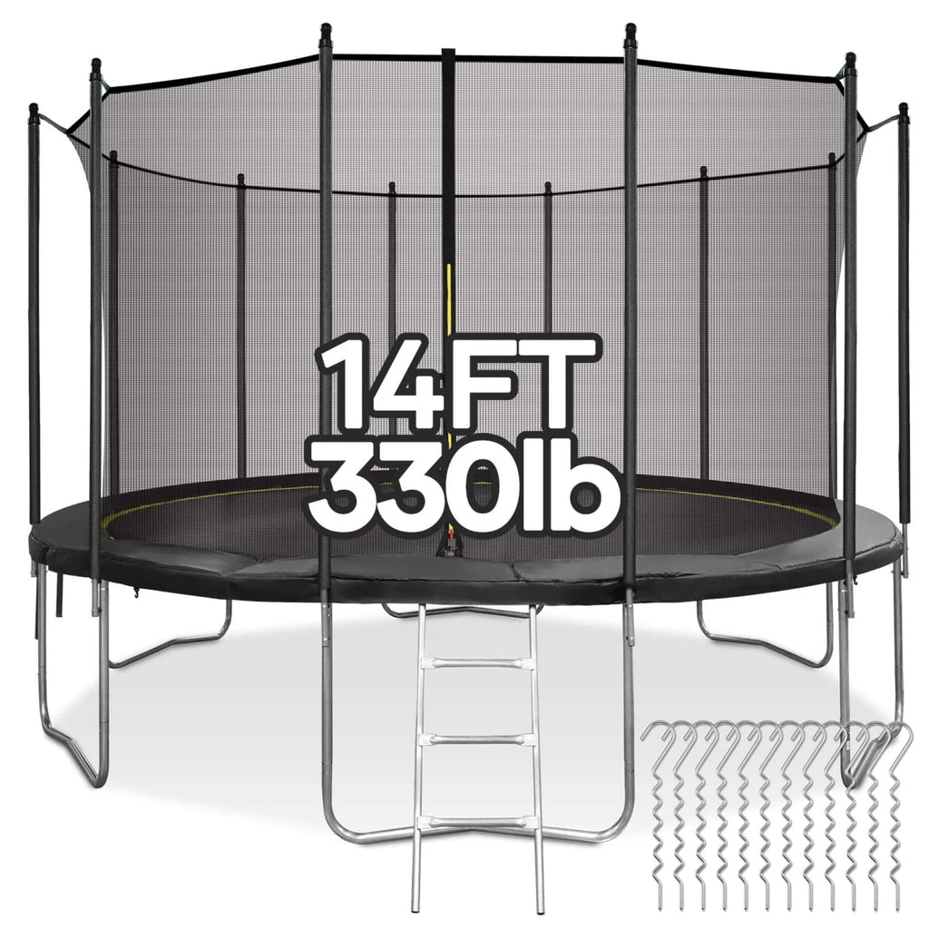 MARNUR 8FT Trampoline for Kids Trampoline with Enclosure Net, Ladder, Wind Stakes, Outdoor 330lbs Weight Capacity