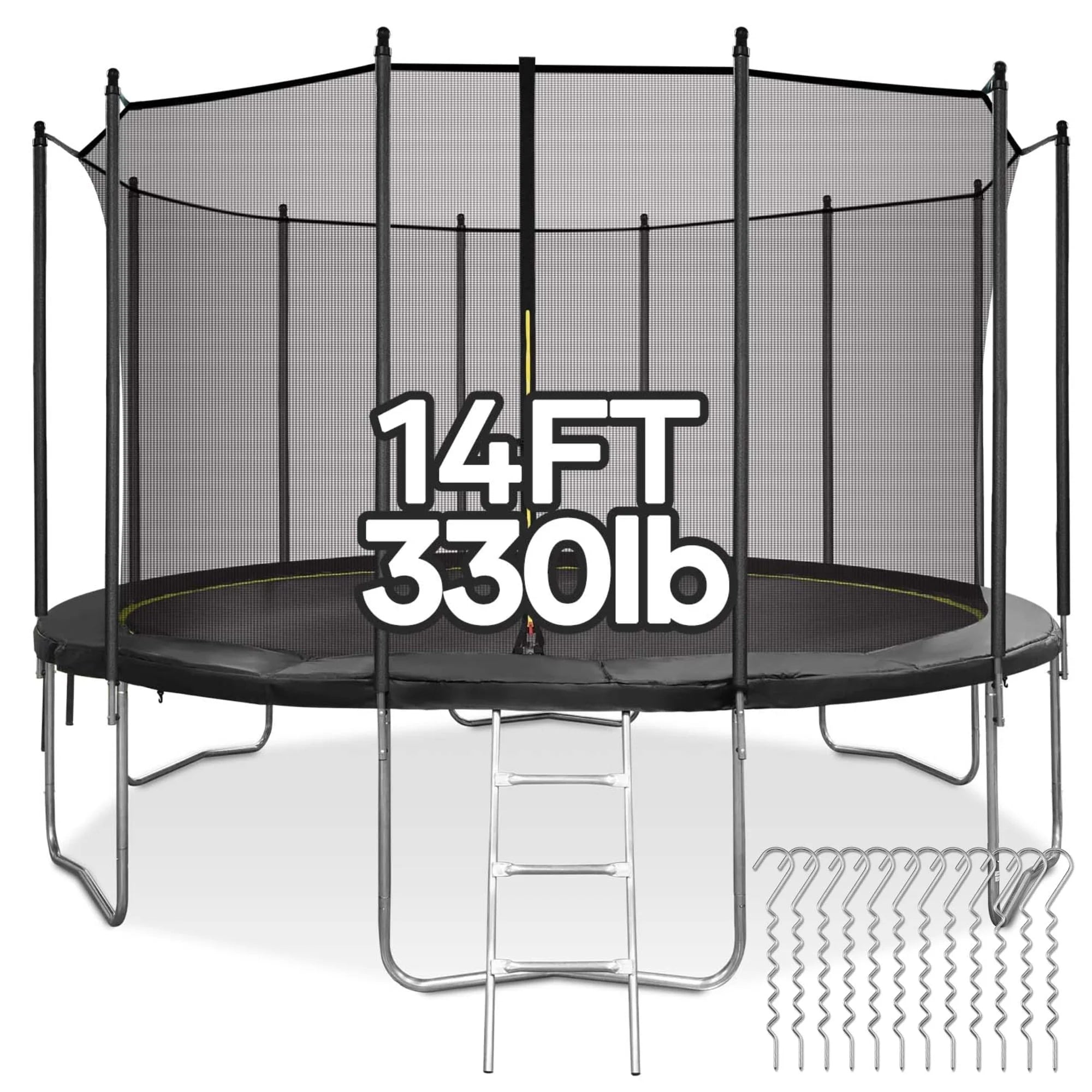 MARNUR 8FT Trampoline for Kids Trampoline with Enclosure Net, Ladder, Wind Stakes, Outdoor 330lbs Weight Capacity
