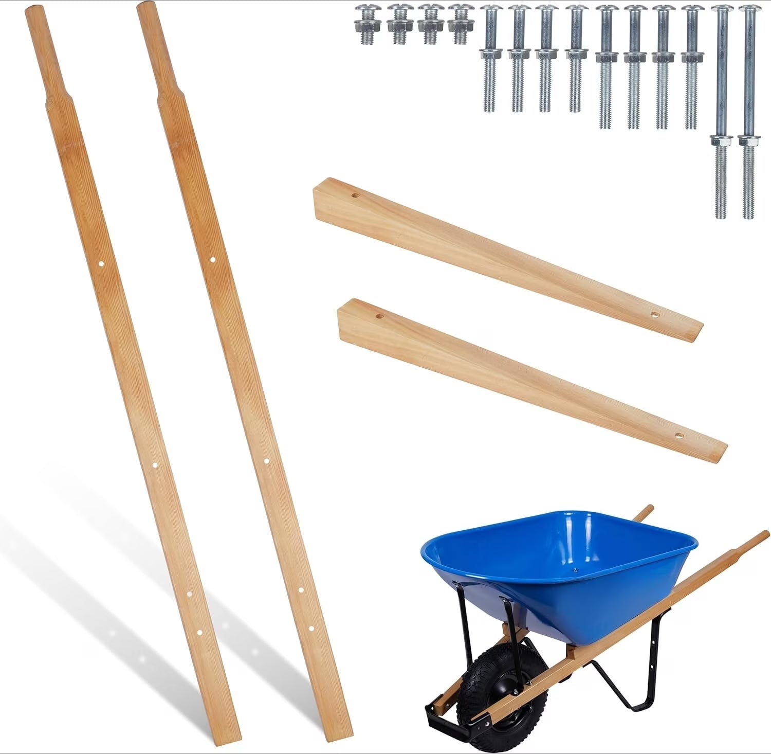 Wheelbarrow Replacement Handle Kit ?C 2 Pre-Drilled Heavy-Duty FSC Eco-Wood Handles, Universal Fit + Bolts, Nuts & Wedges (Plant a Tree)