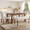 Euroco 6-Piece Wood Dining Table Set for 6, Modern Rectangular Kitchen Table with 4 Upholstered Chairs & Bench for Kitchen Dining Room,Walnut