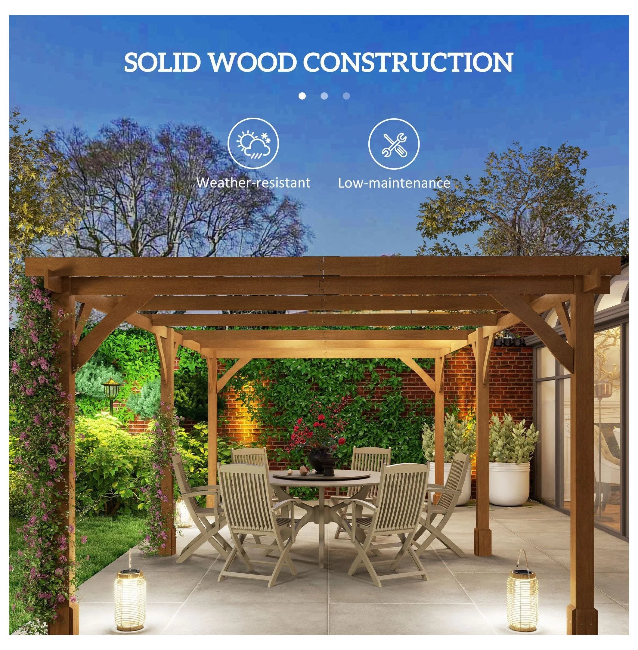20x10ft Wood Pergola, Outdoor Gazebo Grape Trellis - Dark Brown