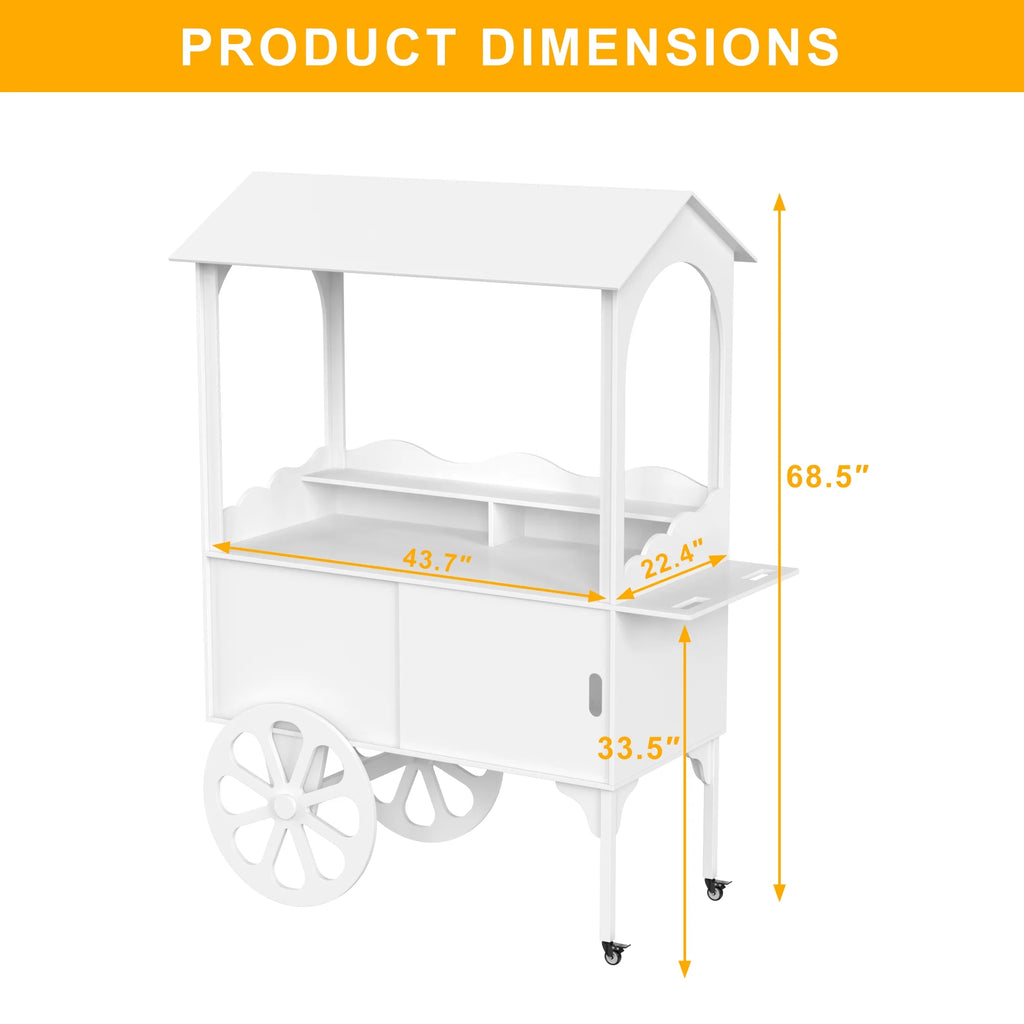 Candy Cart with Wheels for Party��Wood Dessert Cart with Storage Cabinet