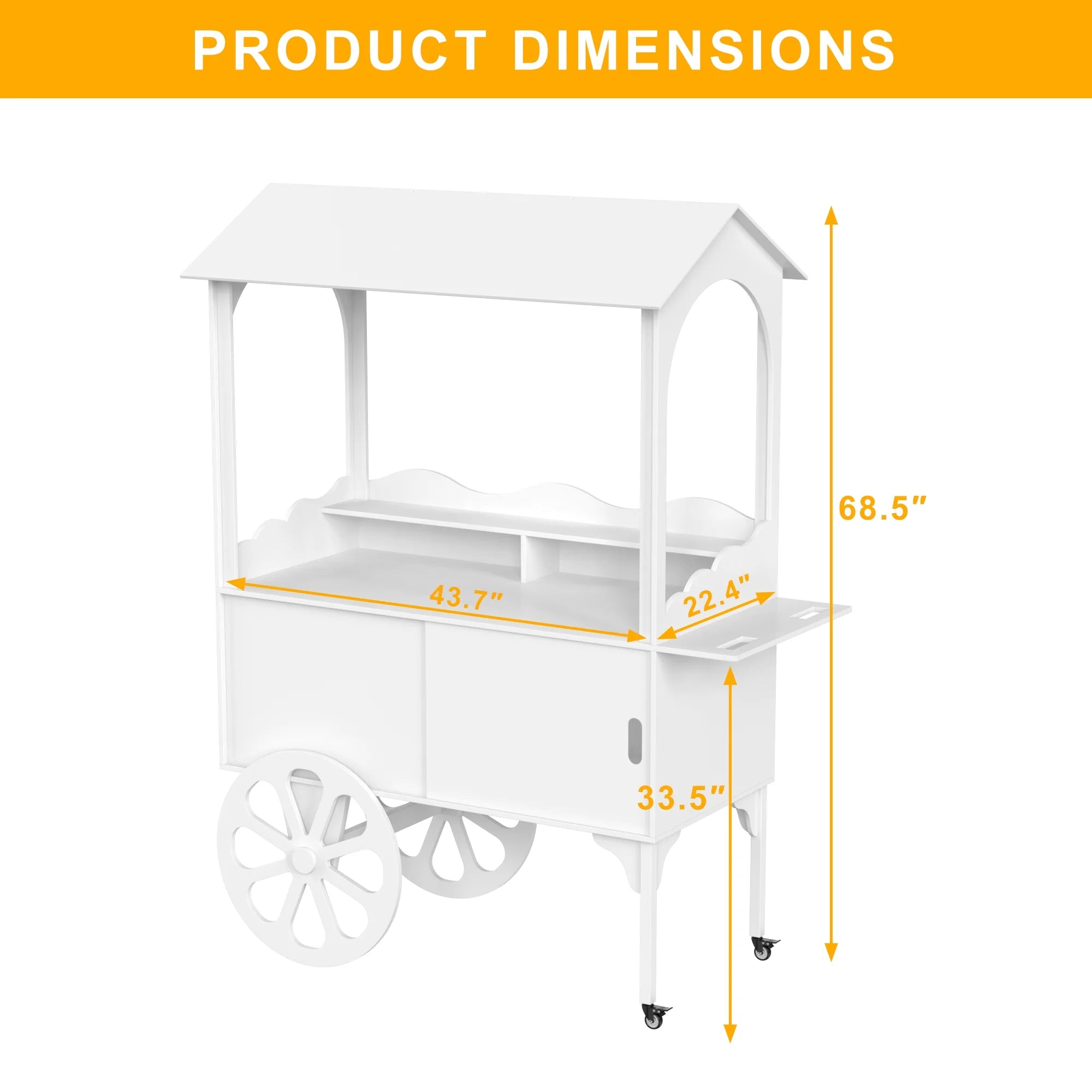 Candy Cart with Wheels for Party��Wood Dessert Cart with Storage Cabinet