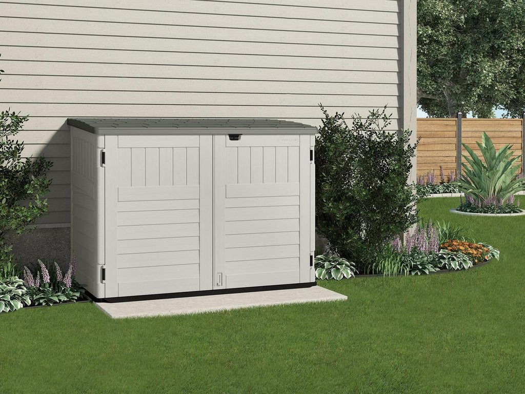 Suncast BMS4700 Resin Storage Shed, Off-White/Gray, 70.5���W x 44.25���D x 52���H, Double Door, UV Resistant