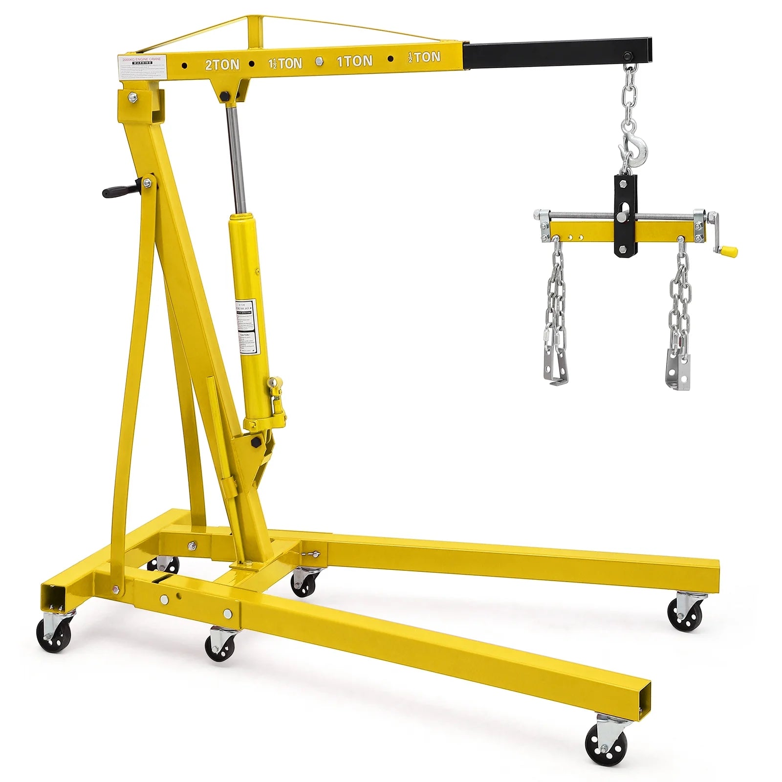 JoanKaren Hydraulic Engine Hoist,4400lbs Max Weight,Folding Engine Lift Shop Crane with Lever and 6 Steel Caster Wheels,Yellow