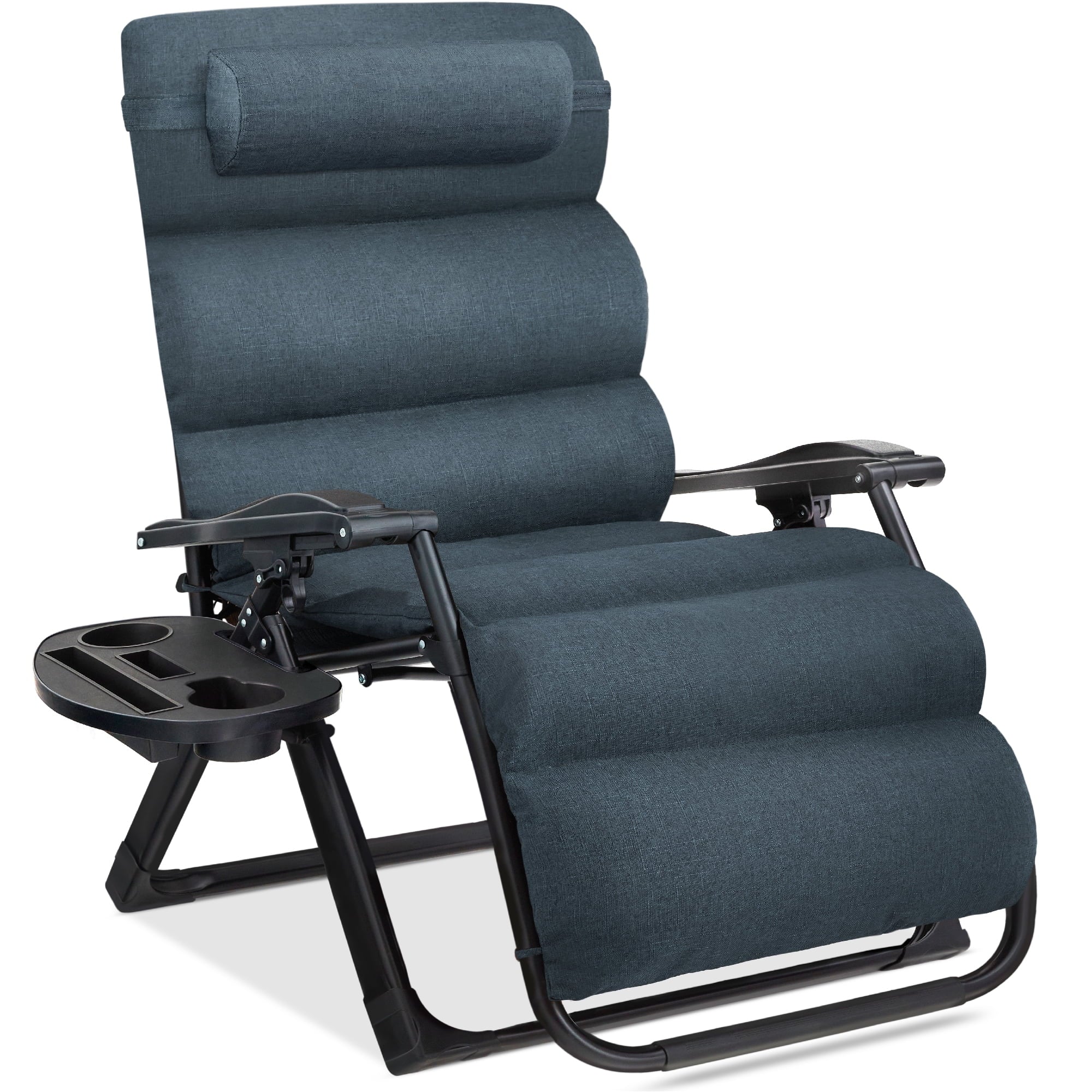 Best Choice Products Oversized Zero Gravity Chair, Folding Recliner w/ Removable Cushion, Side Tray - Fossil Gray