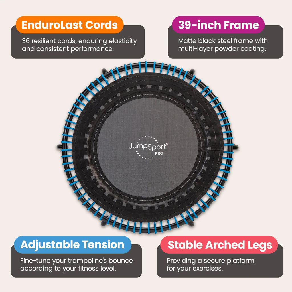 JumpSport 350 Pro Fitness 39" Cardio Workout Indoor Trampoline, Teal/Black