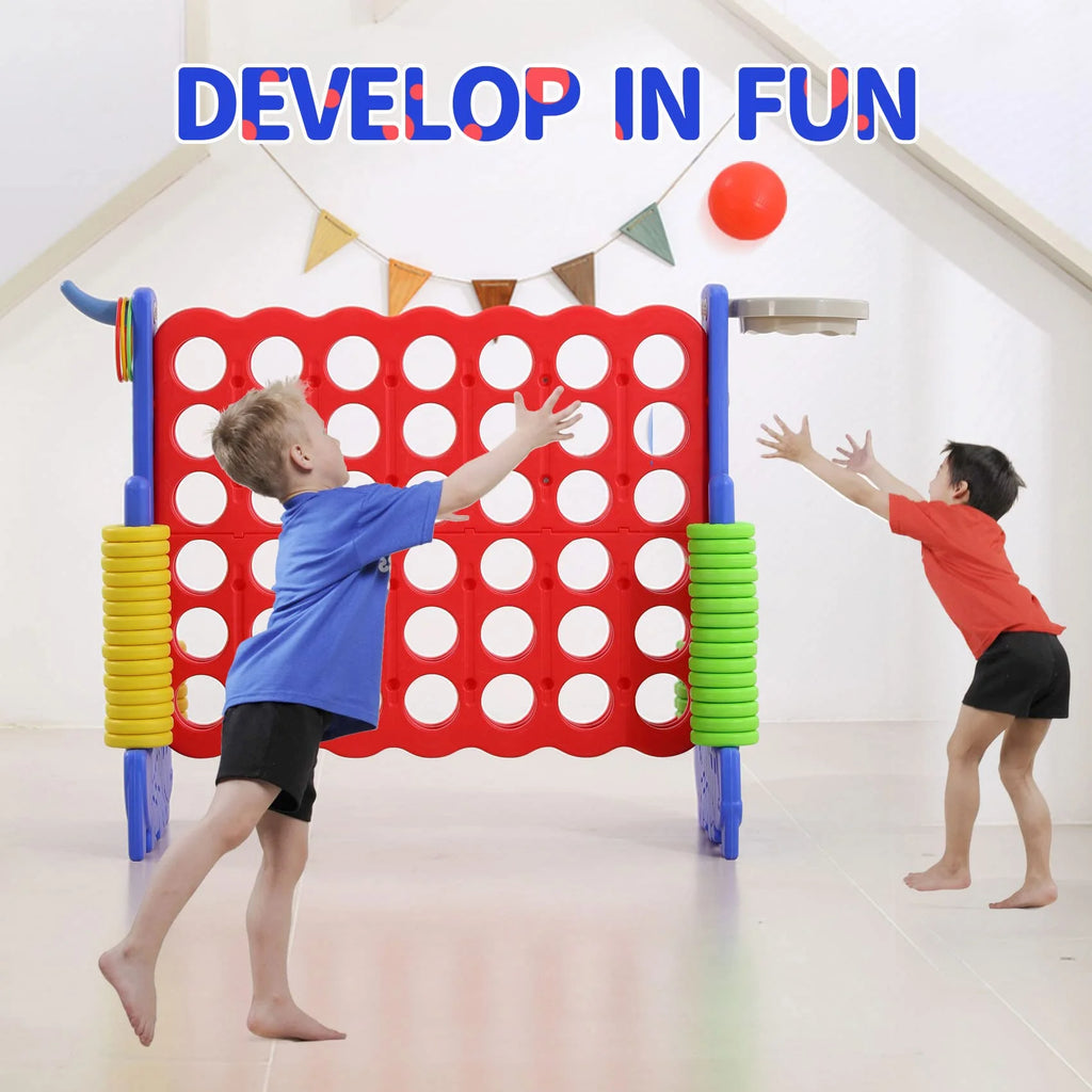 UNICOO? 3-in-1 Giant 4 in A Row Game, Featuring Basketball Hoop, Ring Toss Game & 4-to-Score Game. Perfect for Kids & Adults, Parties & Gatherings with Carrying Bag (Red + Blue)