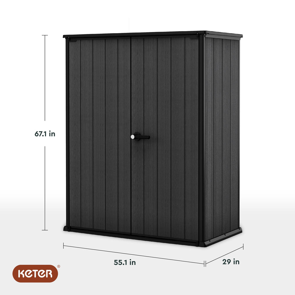 Keter Cortina Alto Vertical Durable Resin Outdoor Storage Shed with Heavy Duty Floor and Locking Latch Double Doors, Graphite
