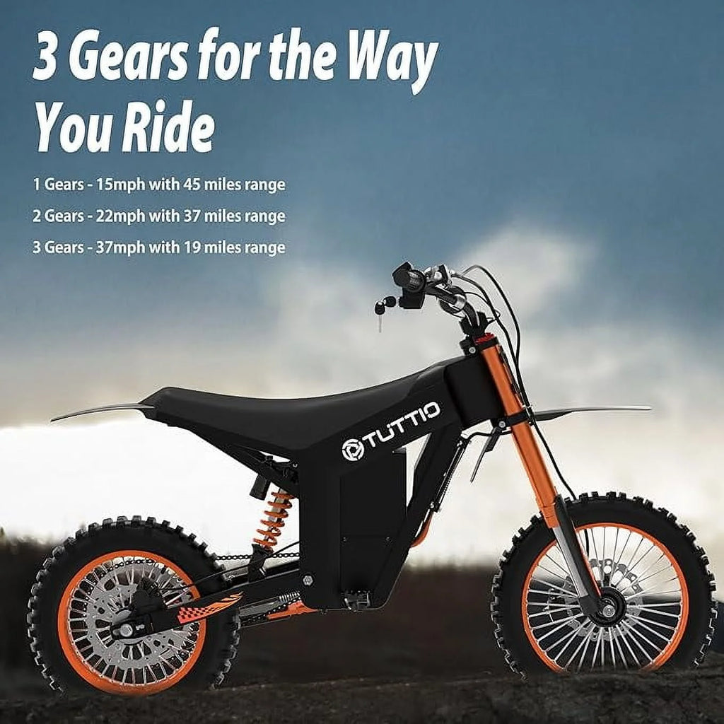 TUTTIO Soleil01 2000W Electric Dirt Bike Adult, 48V 21AH 37MPH, Electric Motorcycle 14"&12"Tire Off-Road Dirt EBikes Full suspension