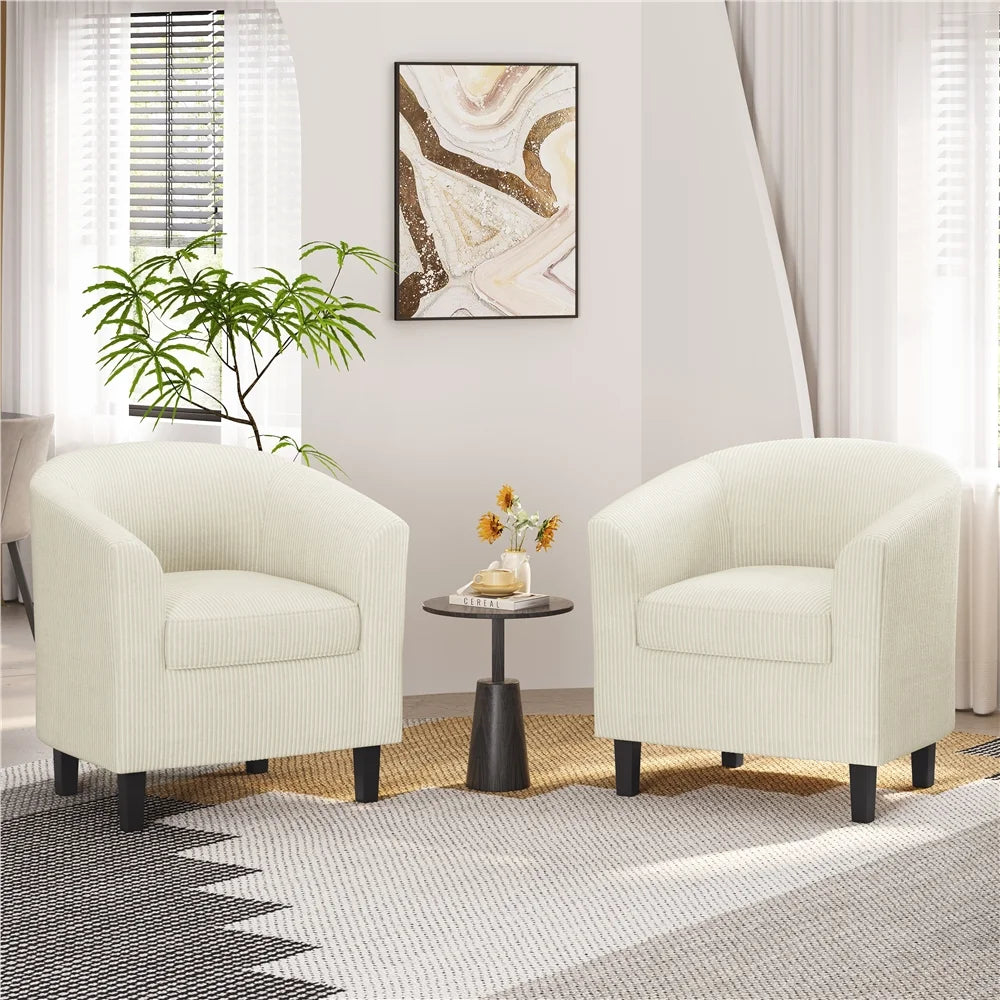 Renwick Faux Leather Barrel Accent Chair for Living Room, Set of 2, Black