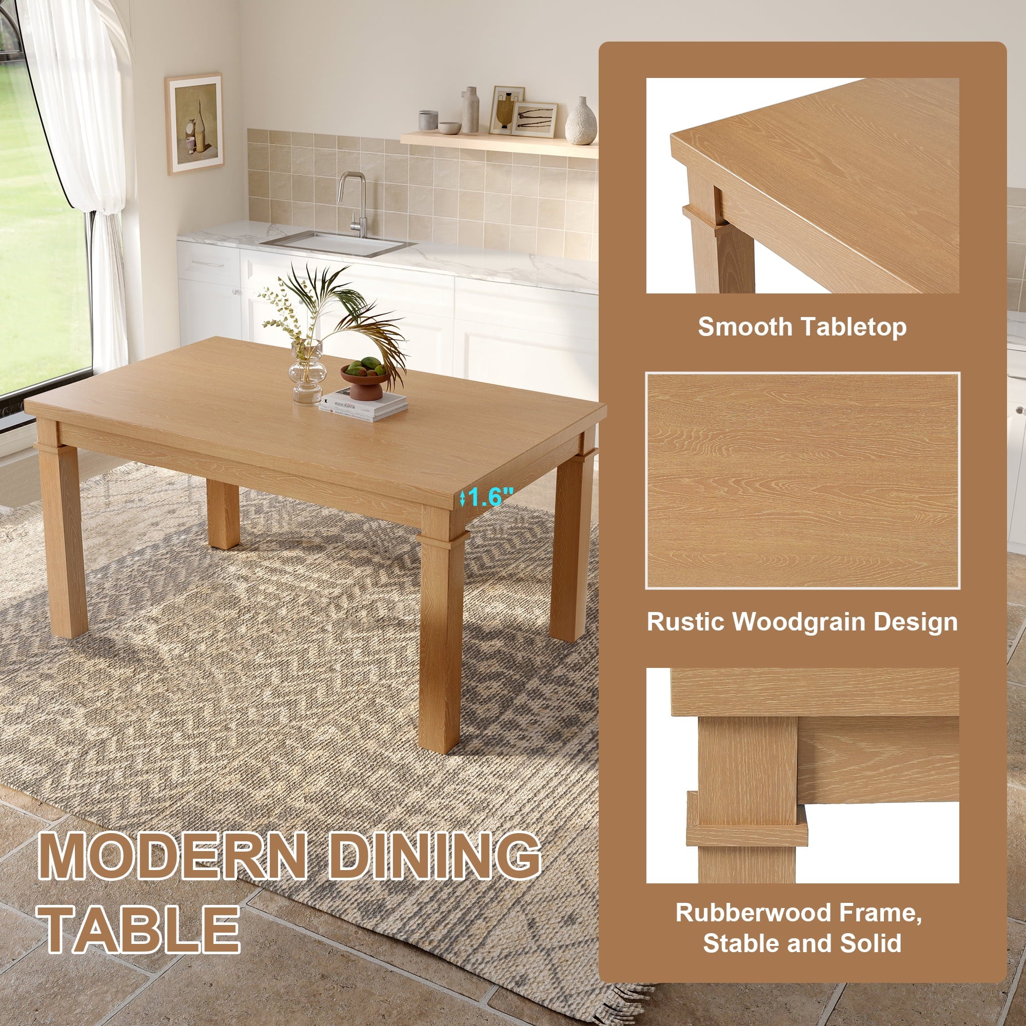 Euroco 6-Piece Wood Dining Table Set for 6, Modern Rectangular Kitchen Table with 4 Upholstered Chairs & Bench for Kitchen Dining Room,Walnut