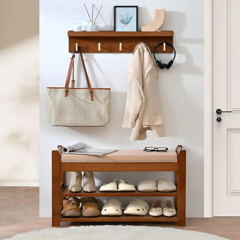 Shoe Rack for Front Door Entrance, 28?? Entryway Bench with Coat Rack, Hall Tree Shoe Bench with Storage for Entry, Hallway, Bedroom, Living Room