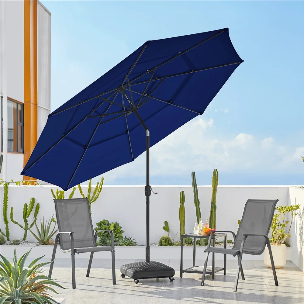 Renwick 10 Ft Outdoor Patio Parasol with Color-Changing LED Strip, Tan