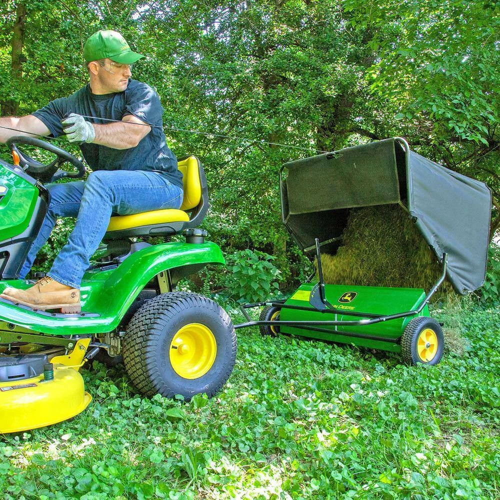 John Deere 42�� trailed lawn sweeper, 24 cubic foot capacity, adjustable brushes