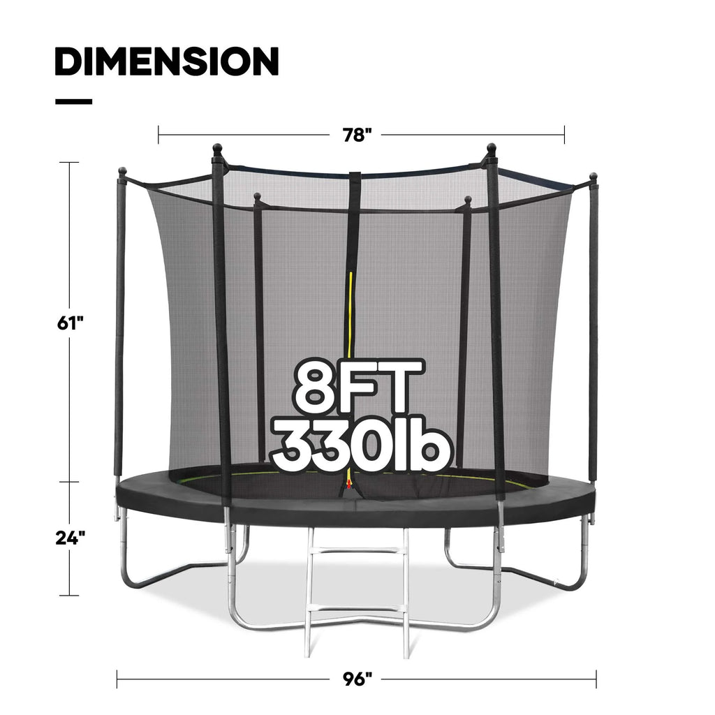 MARNUR 8FT Trampoline for Kids Trampoline with Enclosure Net, Ladder, Wind Stakes, Outdoor 330lbs Weight Capacity