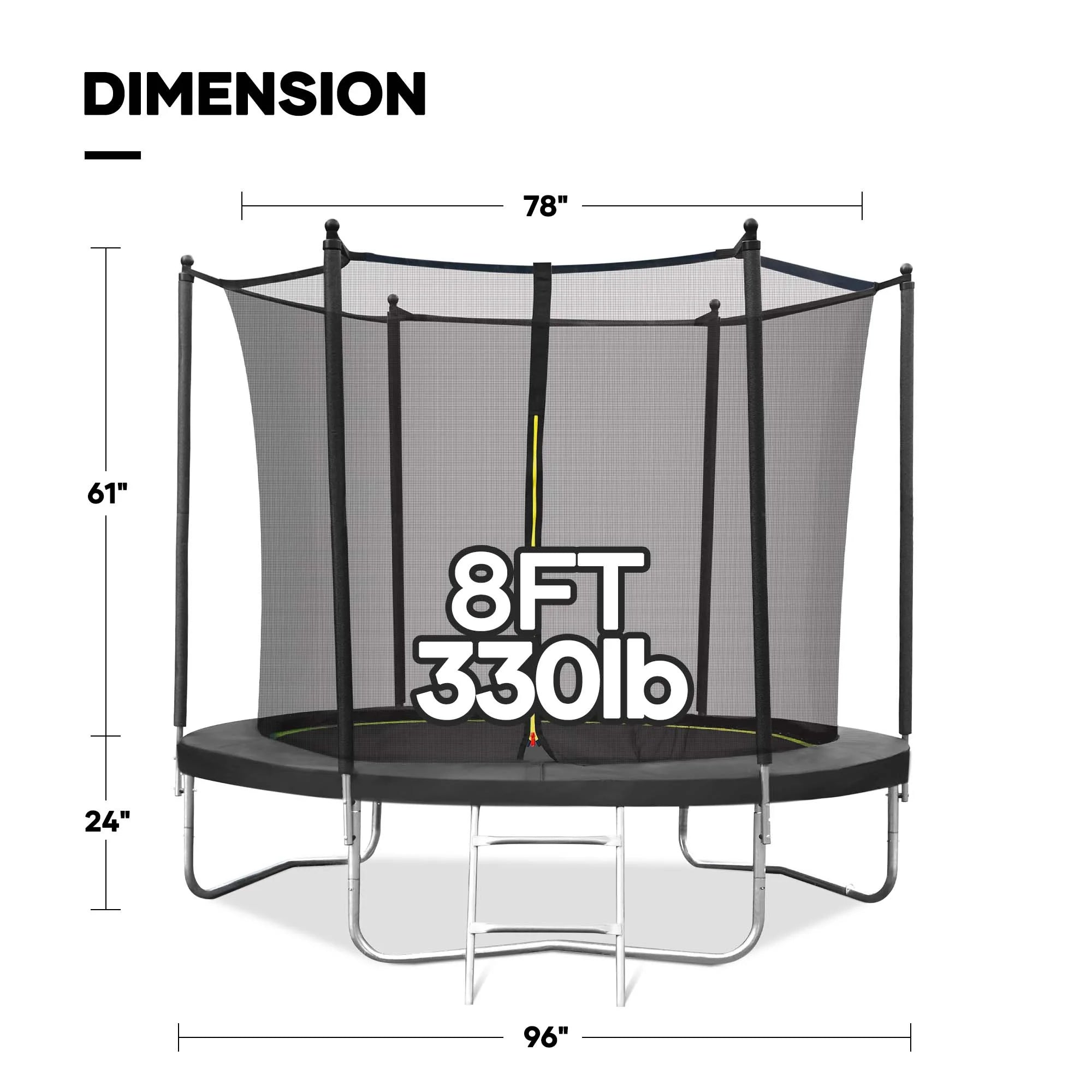MARNUR 8FT Trampoline for Kids Trampoline with Enclosure Net, Ladder, Wind Stakes, Outdoor 330lbs Weight Capacity