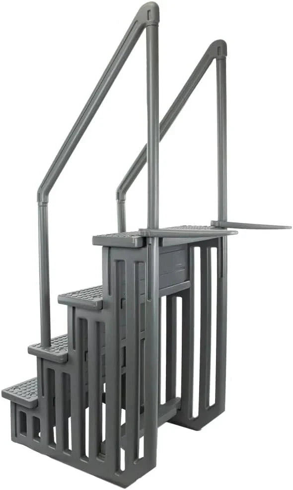Non-slip entry steps for pools | Grey | For above-ground pools | Can be installed on terraces with a height of 122 to 137 cm | Load capacity up to 136 kg