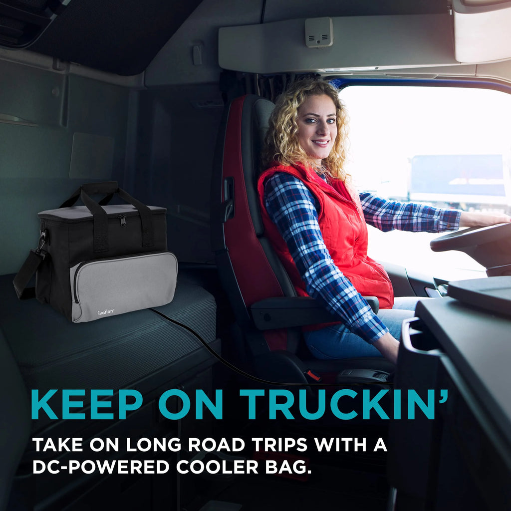 Ivation Portable Electric Cooler Bag | 15L Soft Sided Thermoelectric Travel Cooler with Shoulder Strap, Storage Pocket & DC 12V Plug in for Car, Truck & RV Camping