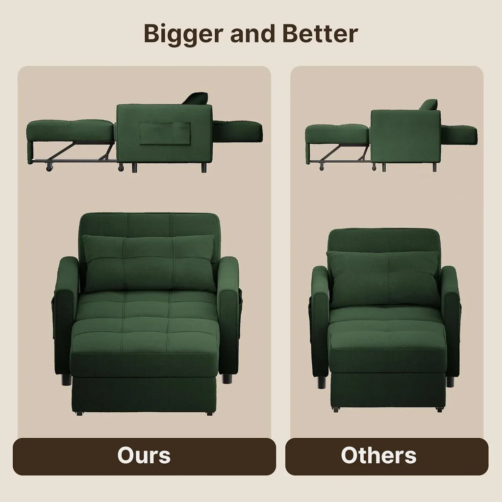 Sofa Bed Chair 3 in 1 Convertible Pullout Single Sleeper Chair Bed Spacious Multifunctional Sofa