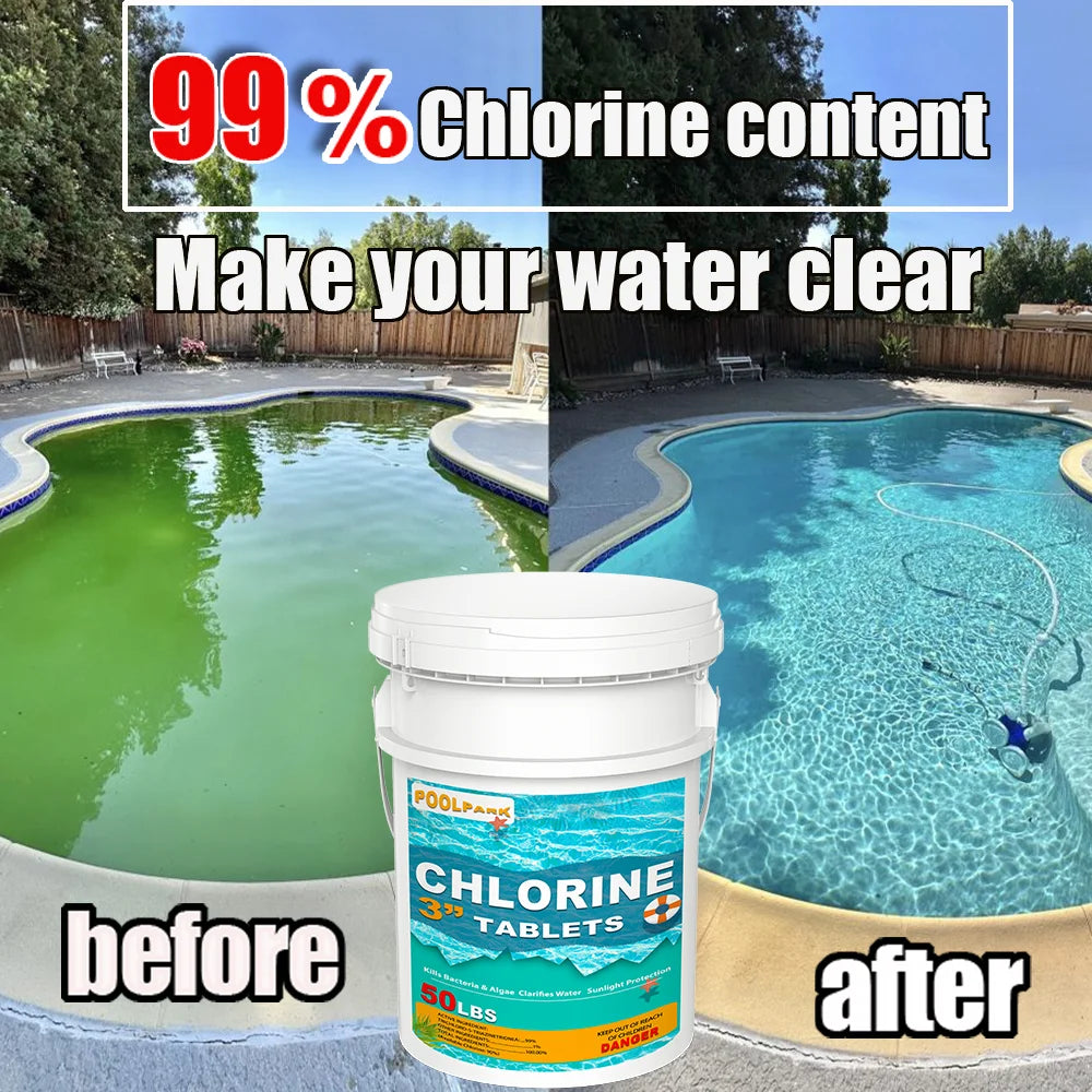 50 lbs 3" Chlor Tabs for Swimming Pools, Tablets, Chlorine Pool Chemicals