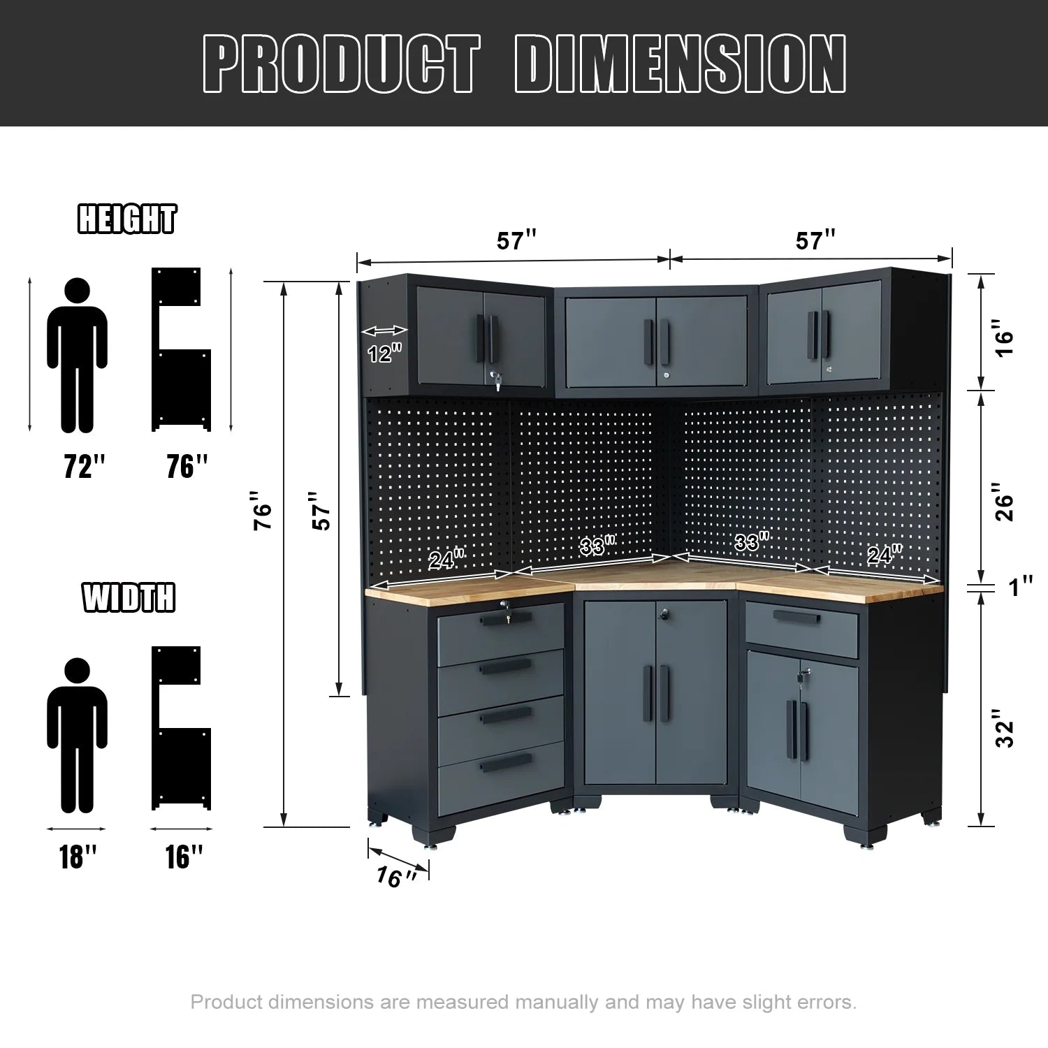 HPDMC Garage Storage Cabinet System 7-Pcs Workshop Set Metal Garage Cabinets System with Steel Cabinet Drawers, Workbench, Pegboard for Garage Tool Organization
