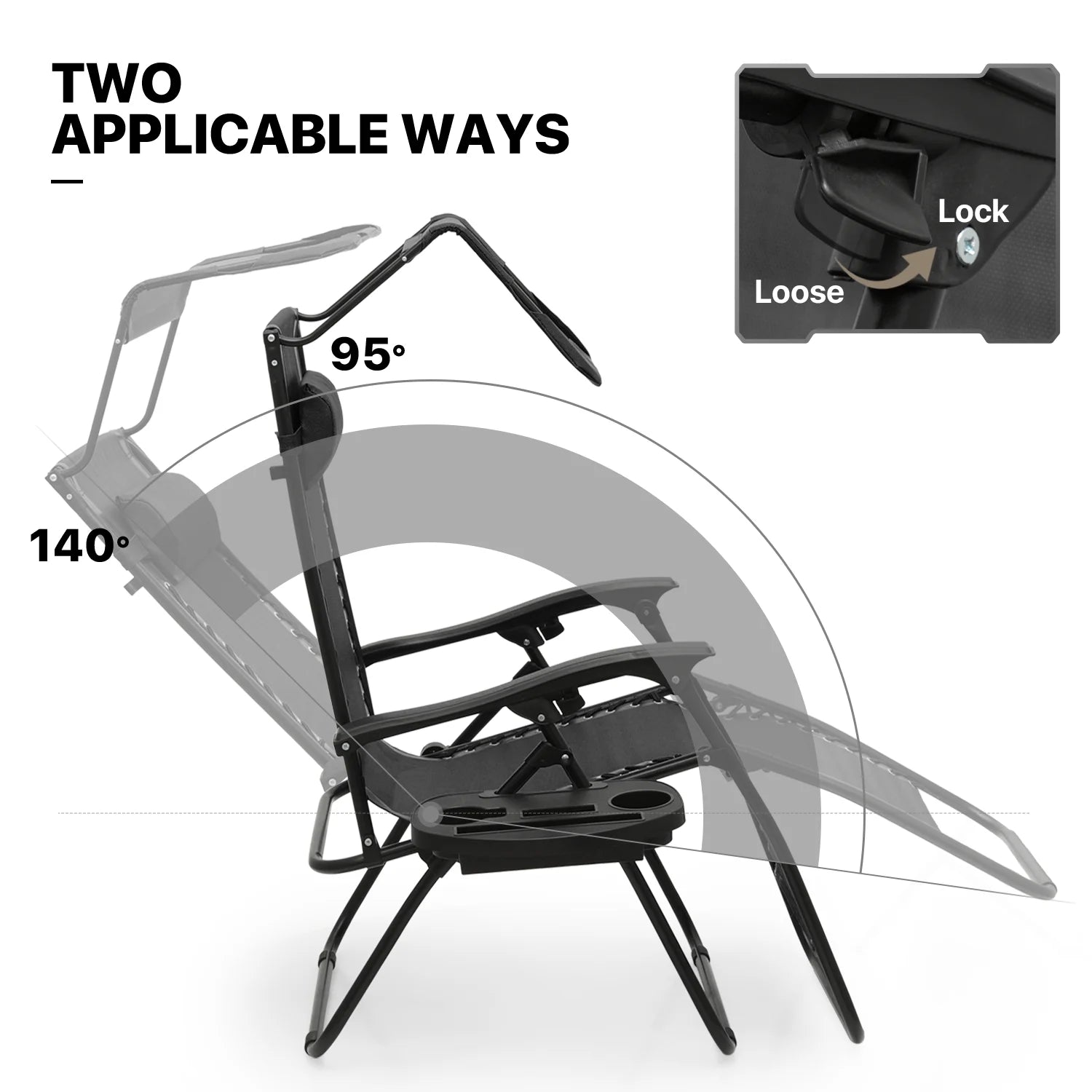 MoNiBloom Zero Gravity Chairs Set of 2, Folding Outdoor Patio Beach Recliner with Canopy Shade & Headrest, Black