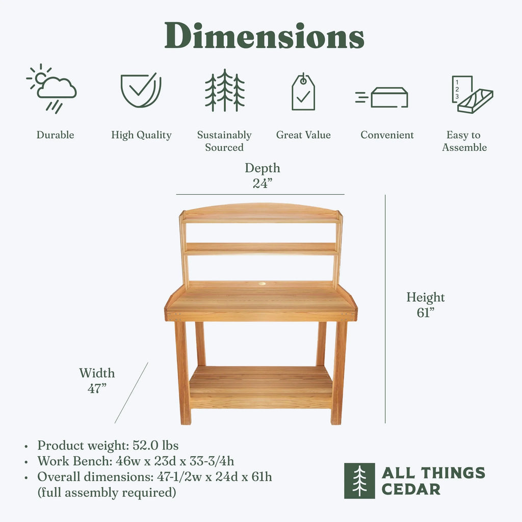 All Things Cedar Deluxe Potting Bench, Outdoor Garden Workstation Table