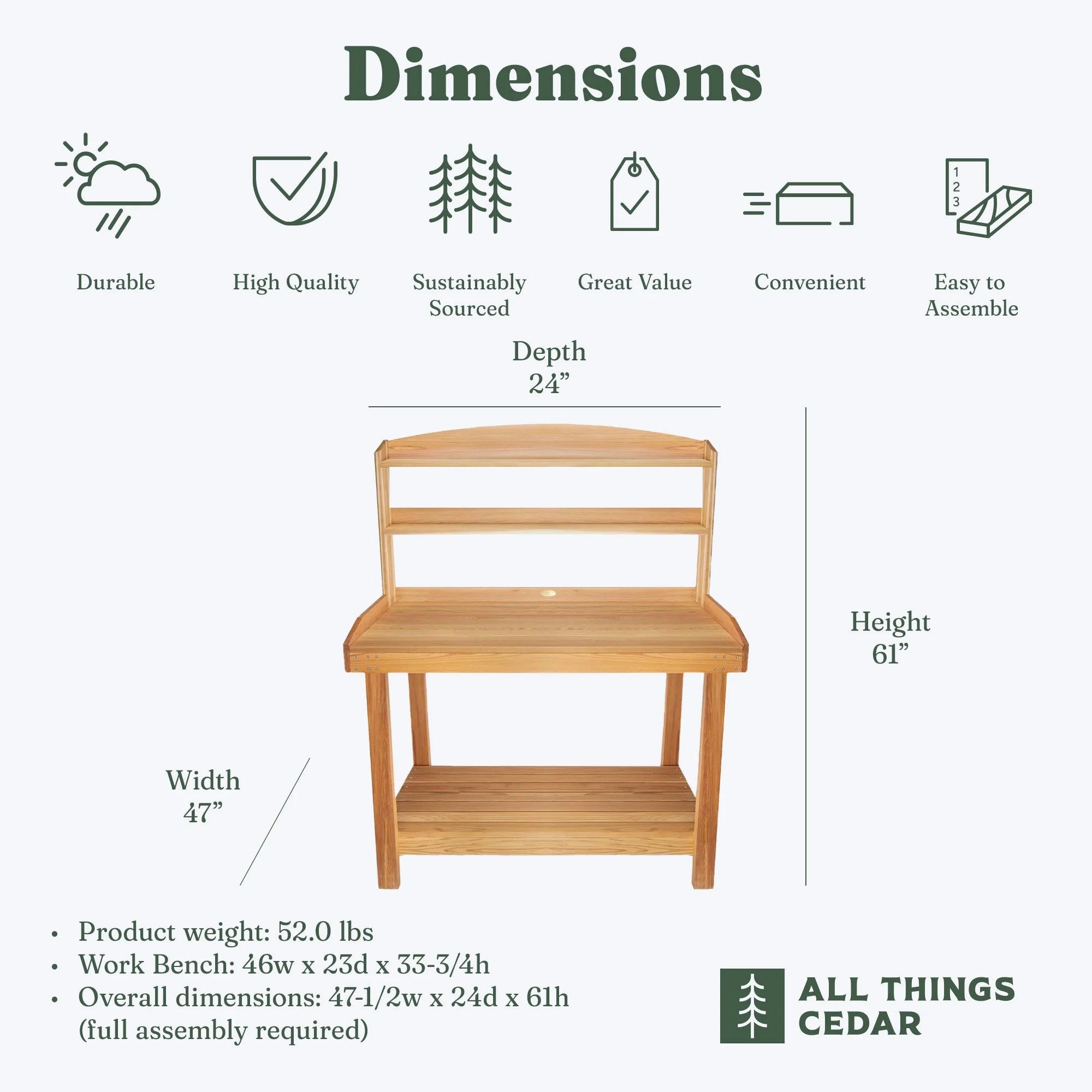 All Things Cedar Deluxe Potting Bench, Outdoor Garden Workstation Table