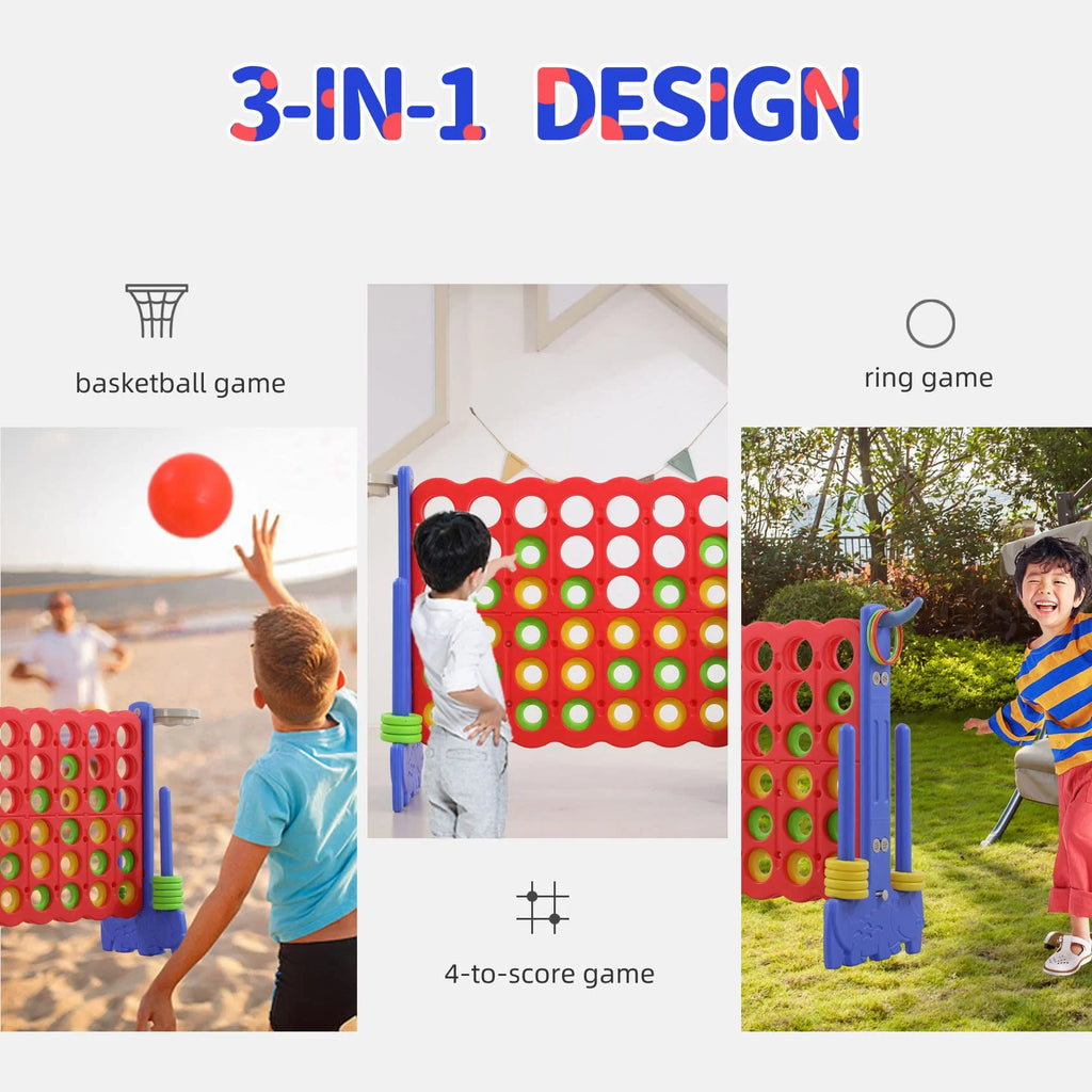 UNICOO? 3-in-1 Giant 4 in A Row Game, Featuring Basketball Hoop, Ring Toss Game & 4-to-Score Game. Perfect for Kids & Adults, Parties & Gatherings with Carrying Bag (Red + Blue)