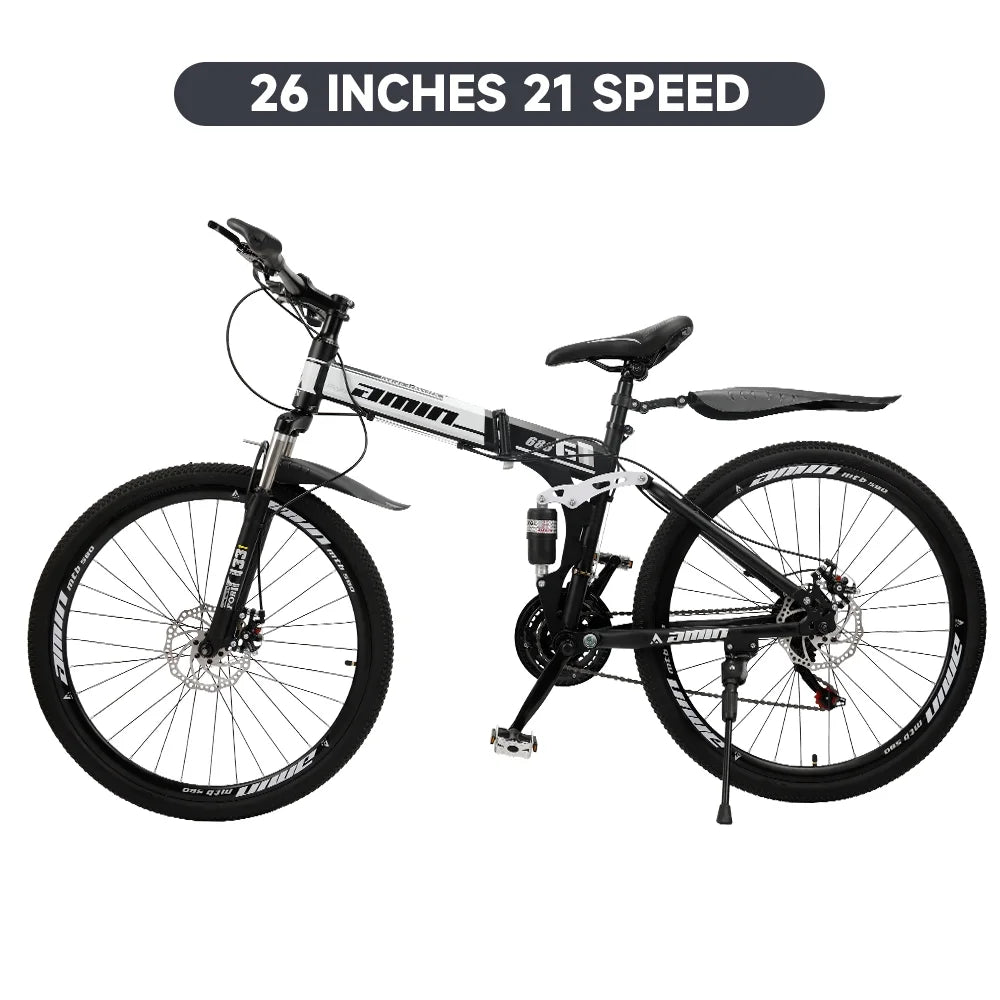 Artudatech Folding Mountain Bike 26 Inch Shimano 21 Speed Dual Disc Brake - Adult - Red