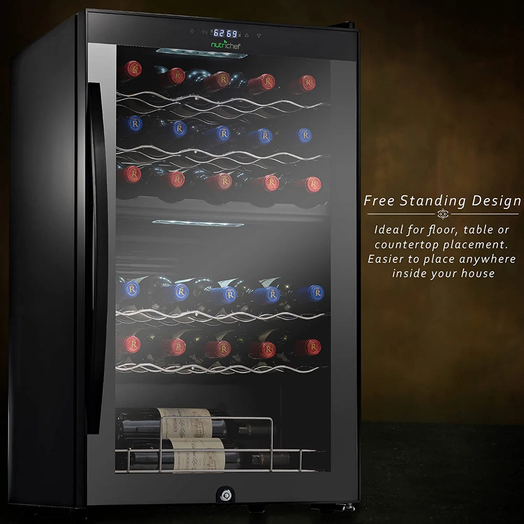 NutriChef 33 Bottle Dual-Zone Refrigerator PKCWCDS335