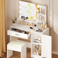 Ktaxon Vanity Set with 3 Color Lighted Mirror, Makeup Table with 3 Storage Shelves & Drawers, Dressing Table Makeup Desk with Stool,White