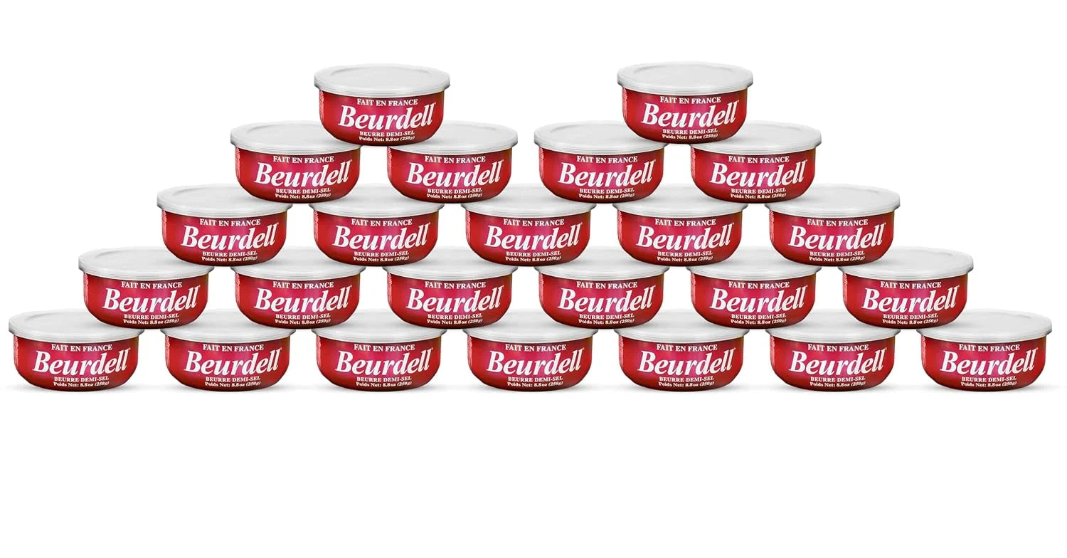 Beurdell Canned French Butter �C 100% Natural Salted Pasteurized Real Butter | Long Shelf Life Emergency Survival Food | Great for Cooking, Baking, RV & Camping | Pull Top Lid | Pack of 24 | France