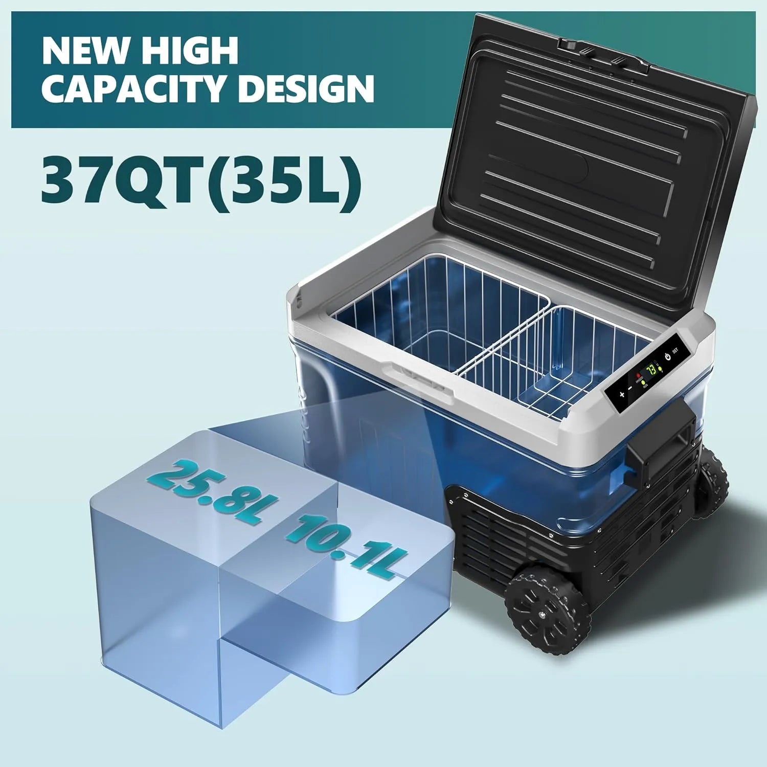 12 Volt Refrigerator, 53QT(50L) Electric Cooler, Portable Freezer 12V/24V DC 110-240V AC, 12V Fridge -4?H~68?H, 12V Cooler with Wheels & 2 Baskets for Travel, Truck, Boat, Camping