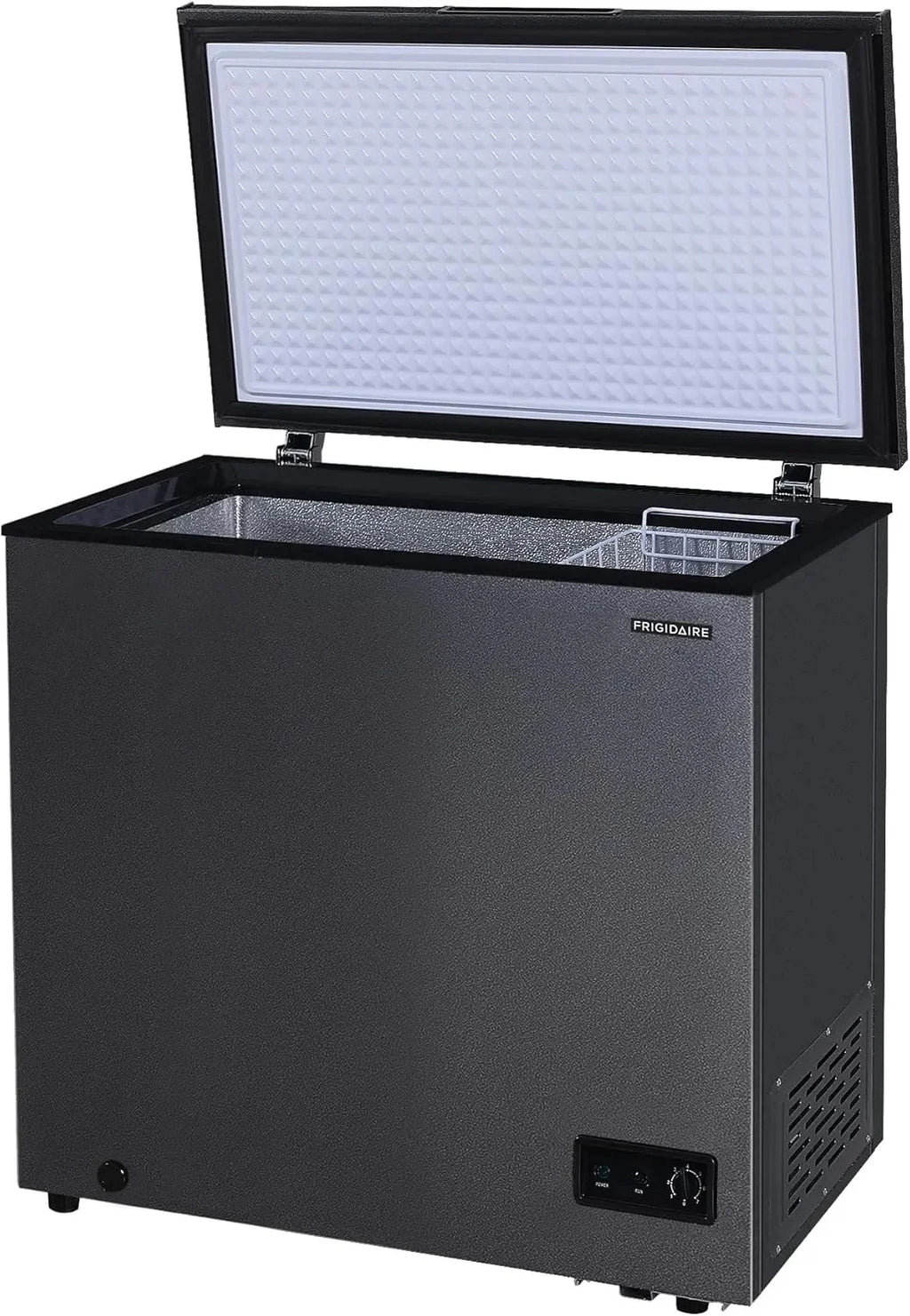 Frigidaire chest freezer (7 cubic feet), granita finish, adjustable thermostat, easy defrost function, removable basket