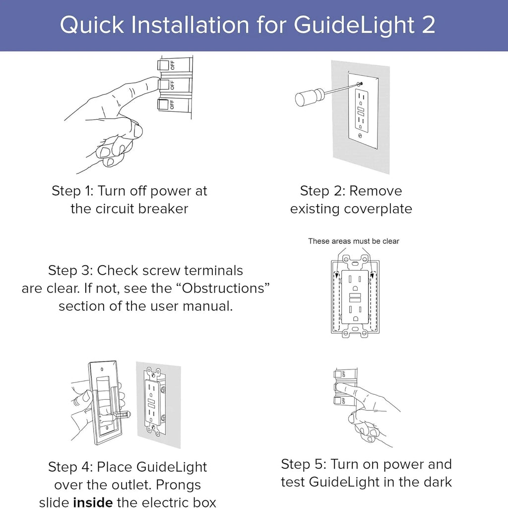 6 Pack - SnapPower GuideLight 2 [For Duplex Outlets] - Replaces Plug-In Night Light - Electrical Receptacle Wall Plate With LED Night Lights - Auto On/Off Sensor - (Duplex, White)