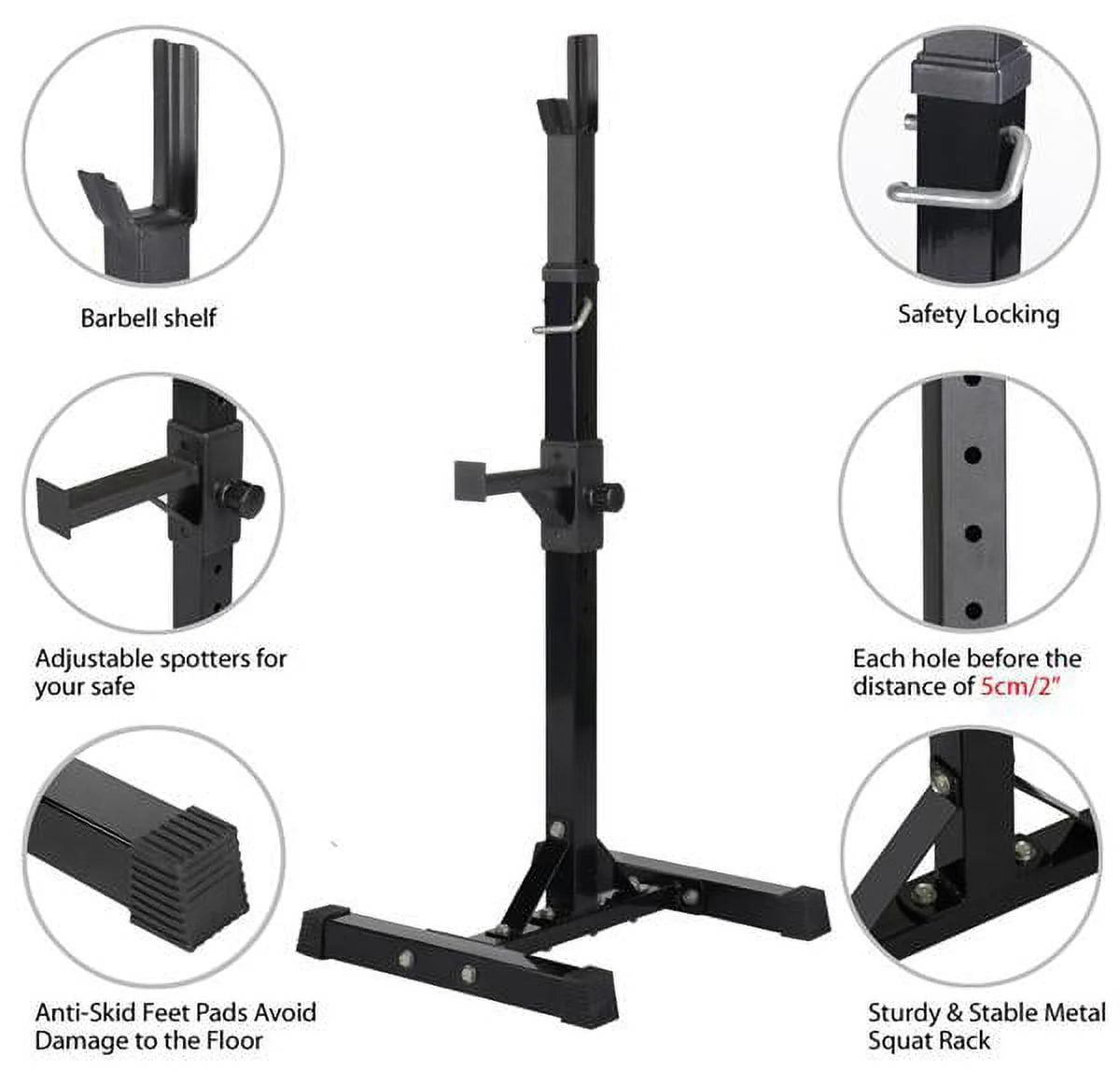 2-Piece Adjustable Squat Stand Rack or Barbell Free Press Bench, Black